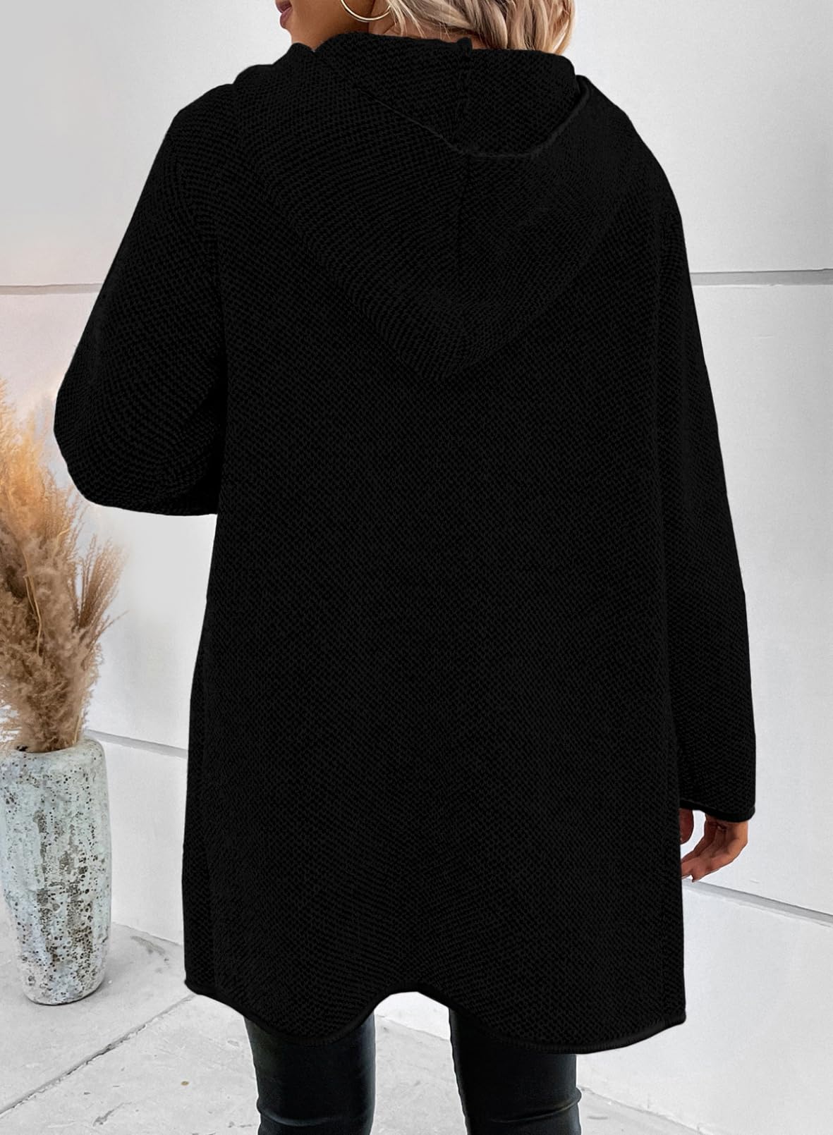 Sidefeel Women's 2024 Fall Long Sleeve Open Front Contrast Cardigan Sweaters Oversized Chunky Knit Hooded Sweaters Coat