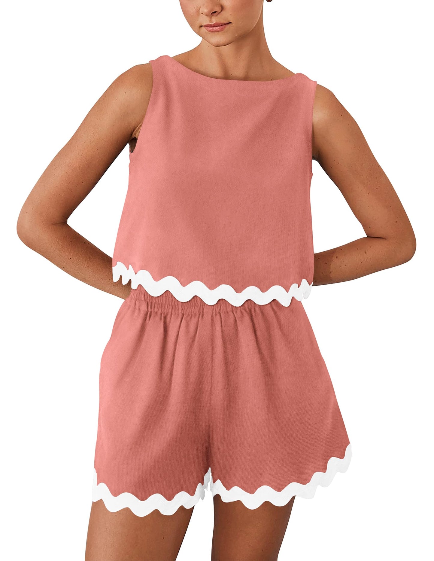 PRETTYGARDEN Women's 2 Piece Beach Vacation Outfits Casual Cropped Tank Top High Waist Shorts Set Tracksuit