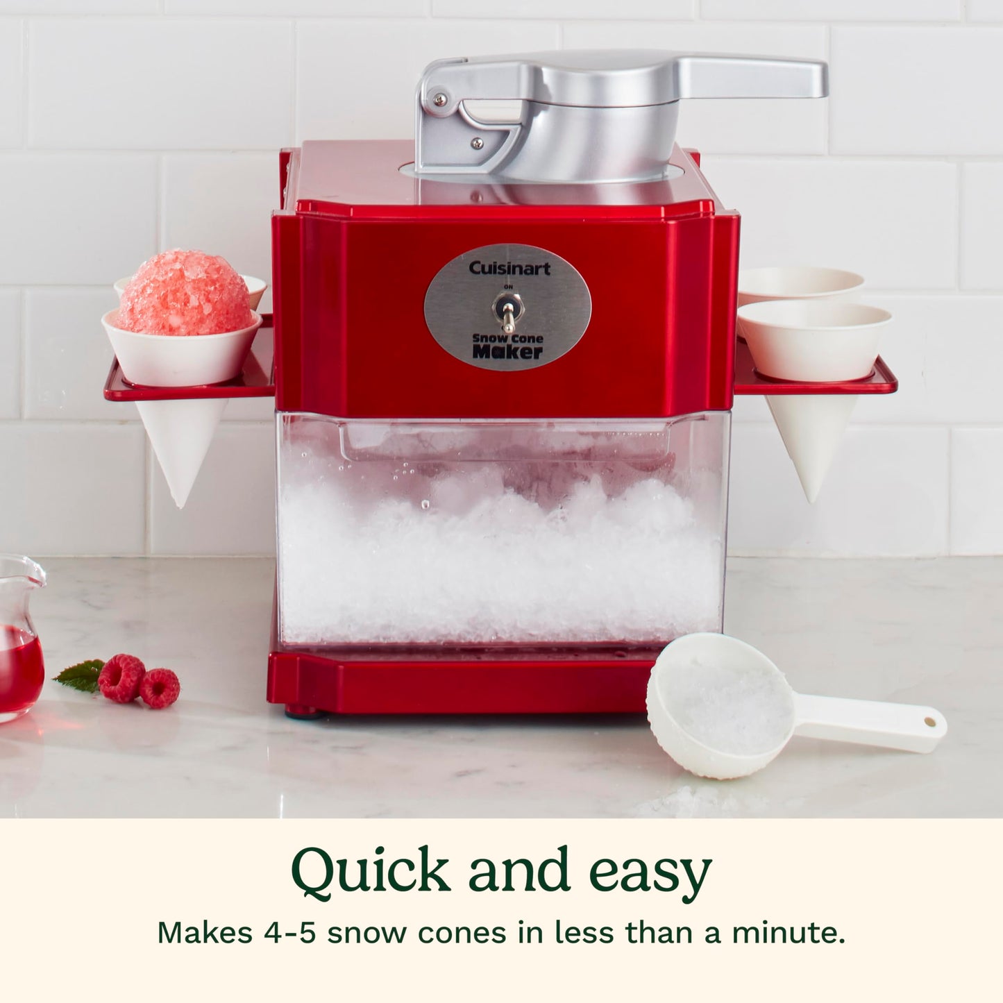 Cuisinart Snow Cone Machine - Makes 5 Icy Cones for Slushies & Frozen Drinks - Includes Reusable & Paper Cones, Red, SCM-10P1