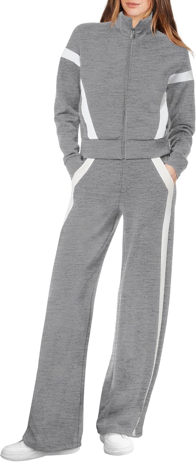XIEERDUO Lounge Sets for Women 2024 Sweatsuit 2 Piece Outfits Sweatshirt Wide Leg Sweatpant Tracksuit Matching Set