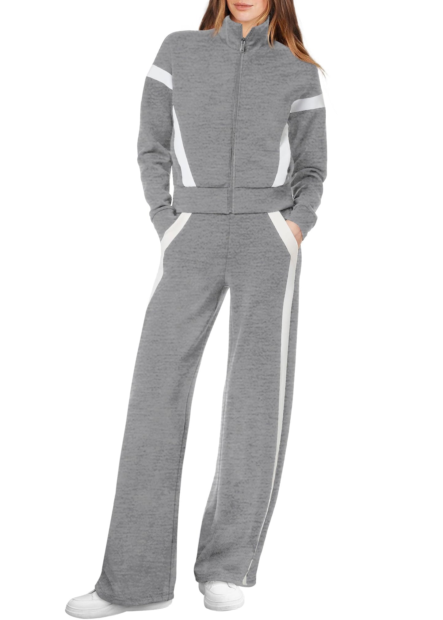 XIEERDUO Lounge Sets for Women 2024 Sweatsuit 2 Piece Outfits Sweatshirt Wide Leg Sweatpant Tracksuit Matching Set