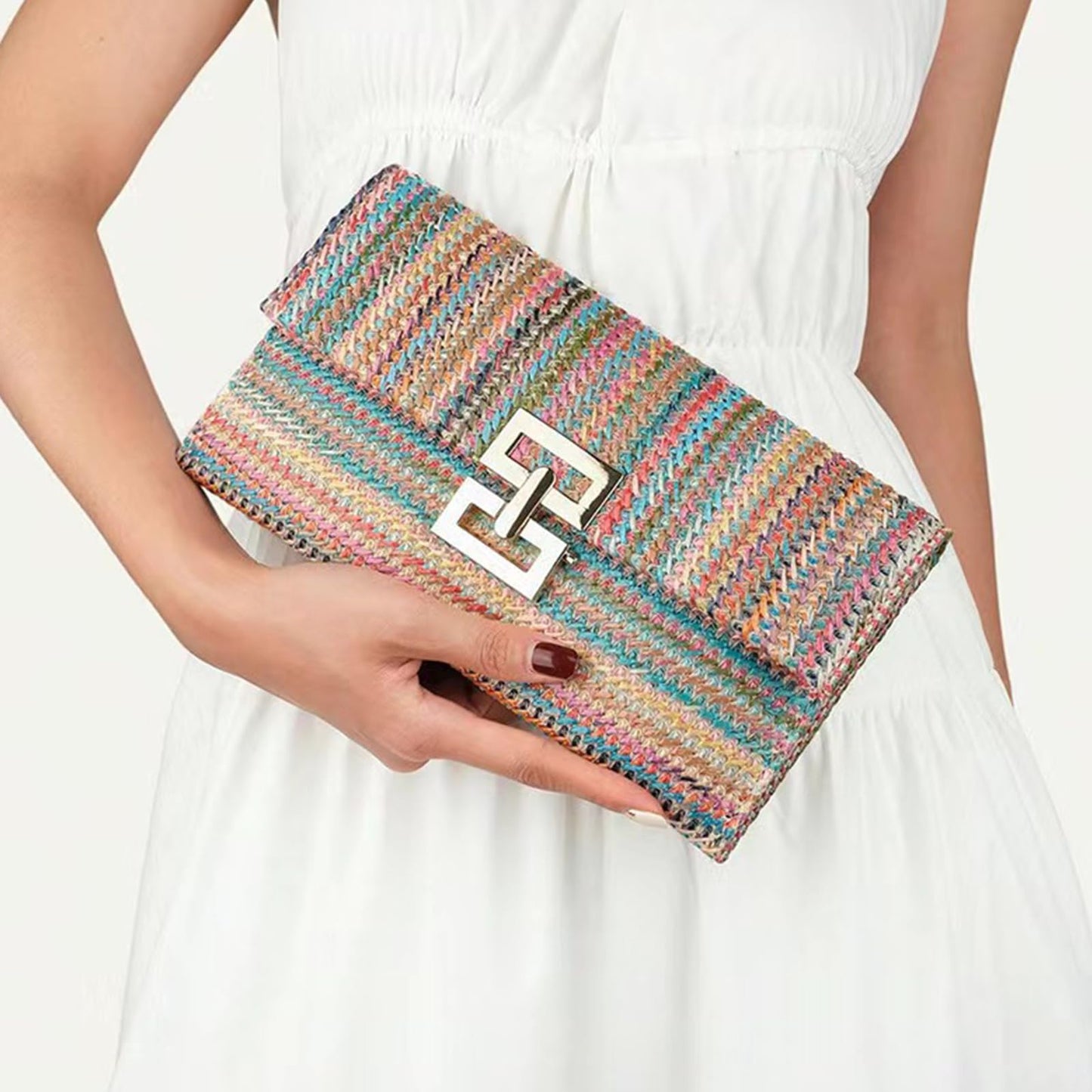 Rattan Clutch Purse for Women,Summer Straw Woven Beach Woven Bag Wicker Raffia Envelope Evening Clutch for Wedding