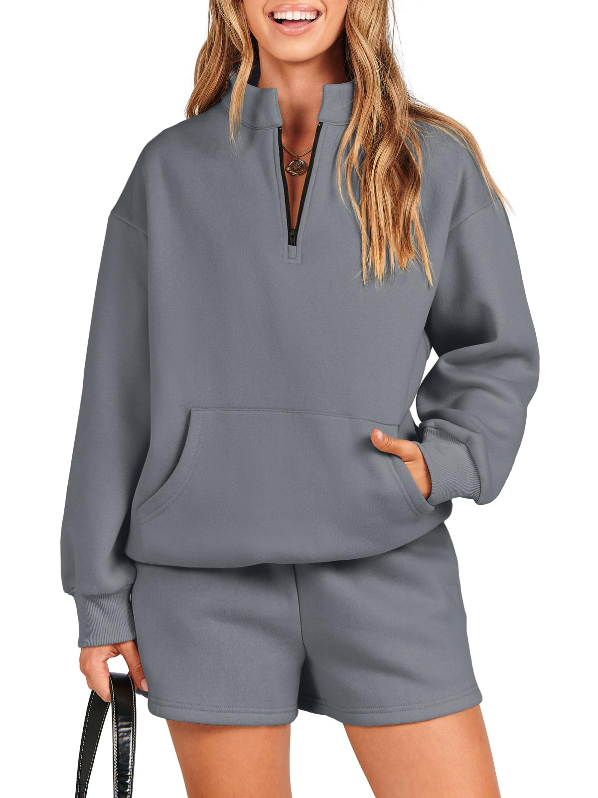 ANRABESS Women 2 Piece Outfits Sweatshirt Shorts Sets 2024 Oversized Casual Lounge Sweat Set Sweatsuit Workout Tracksuit