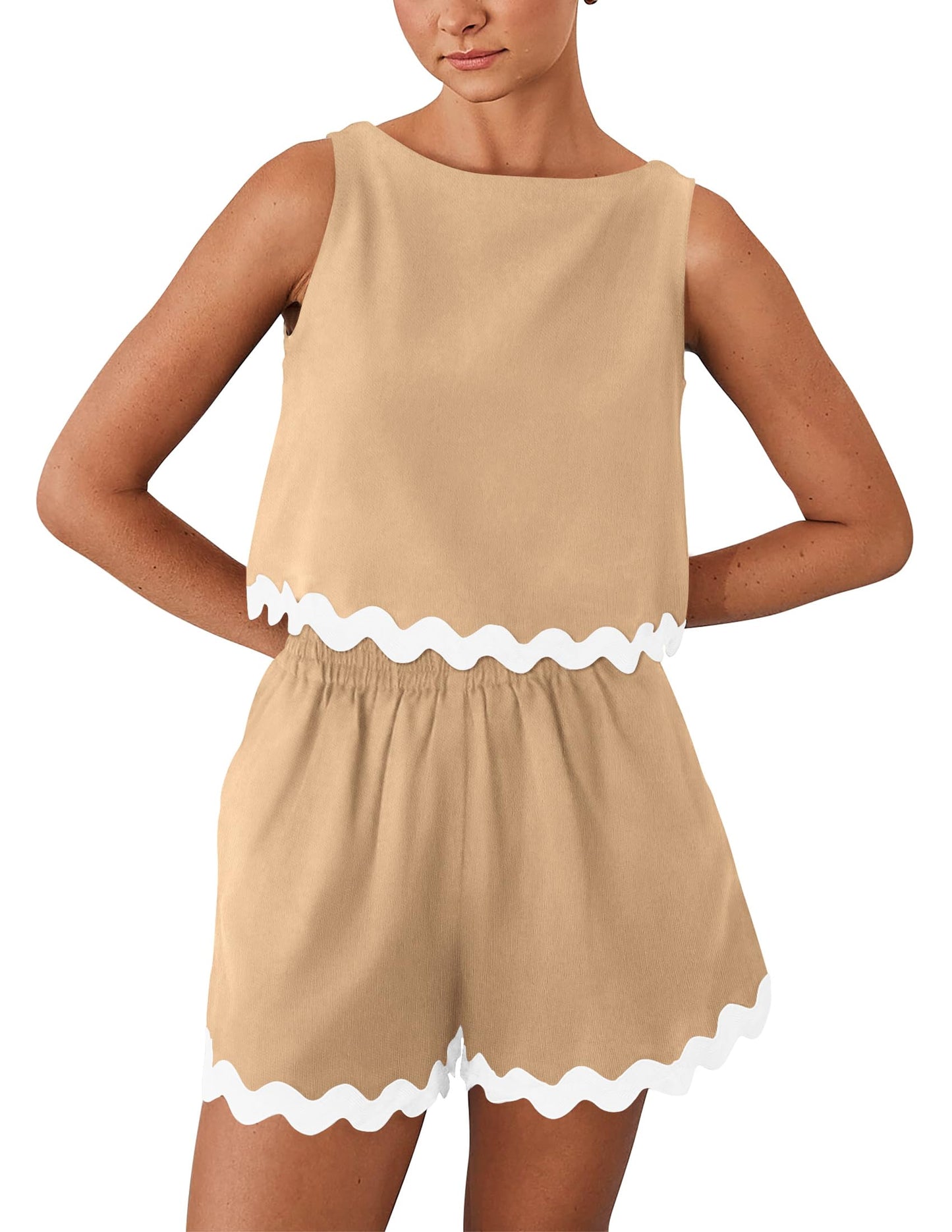 PRETTYGARDEN Women's 2 Piece Beach Vacation Outfits Casual Cropped Tank Top High Waist Shorts Set Tracksuit
