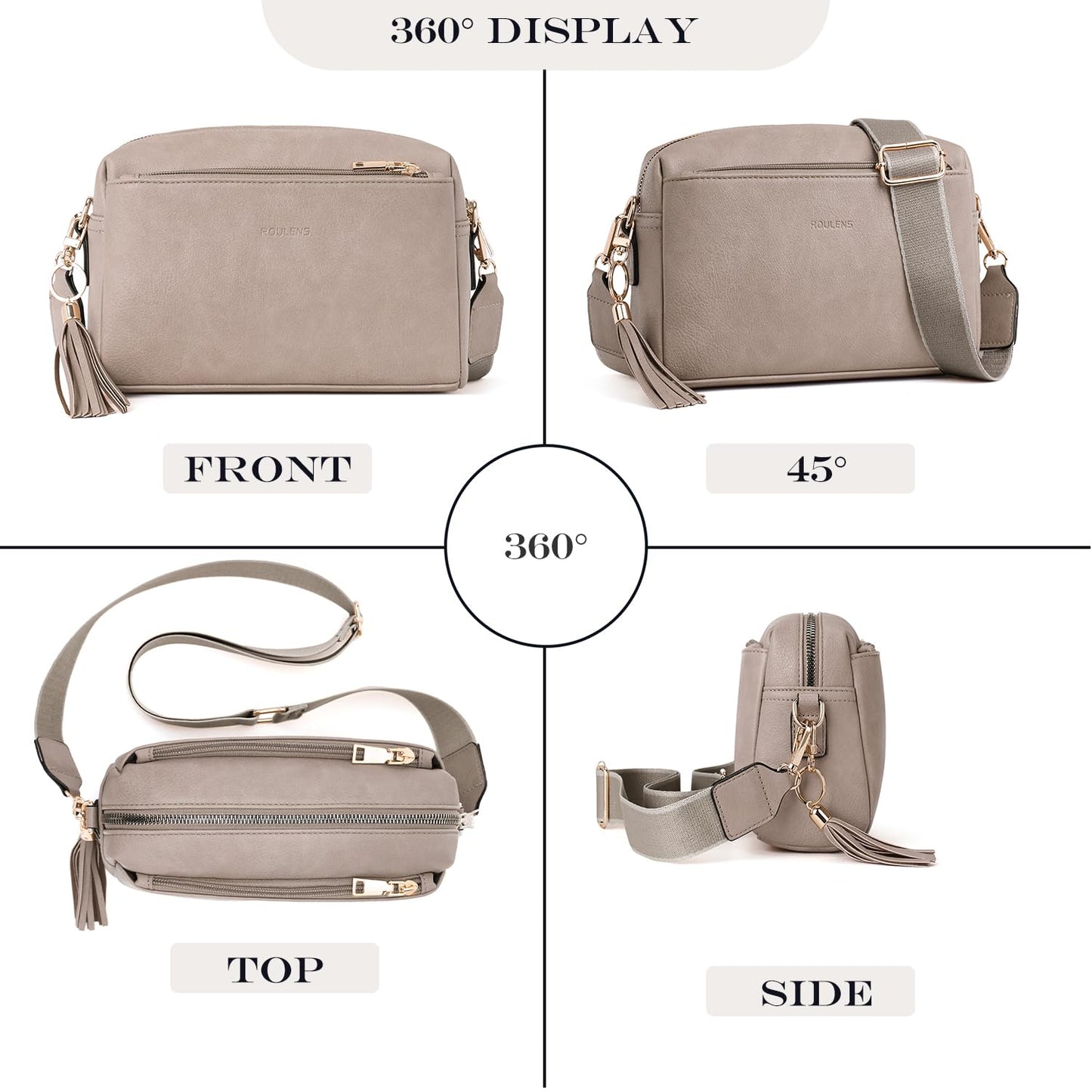 Triple Zip Small Crossbody Bag for women,Wide Strap Cell Phone Purse Shoulder Handbag Wallet with Credit Card Slots