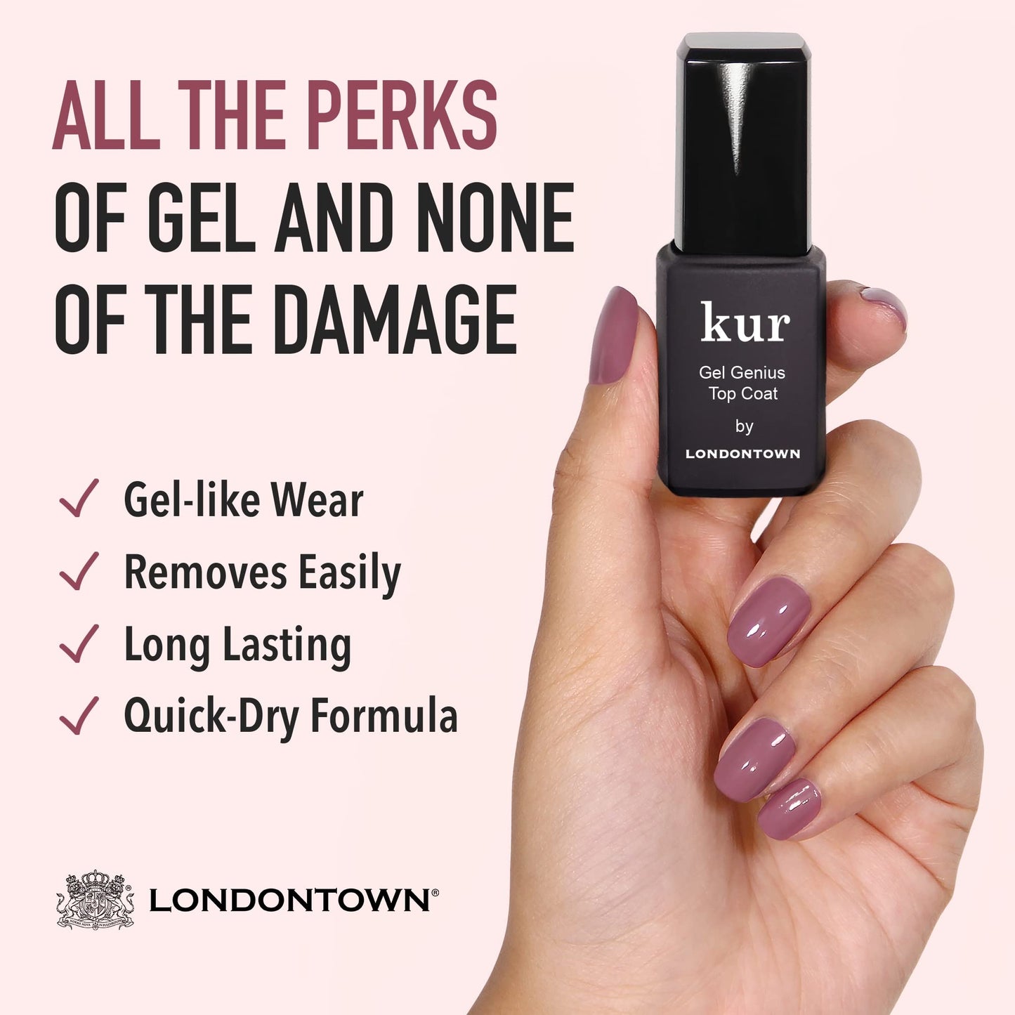 LONDONTOWN Kur Gel Genius Quick Dry Top Coat, Vegan, Cruelty & Paraben Free, Clear, 0.4 Fl Oz, Packaging may vary