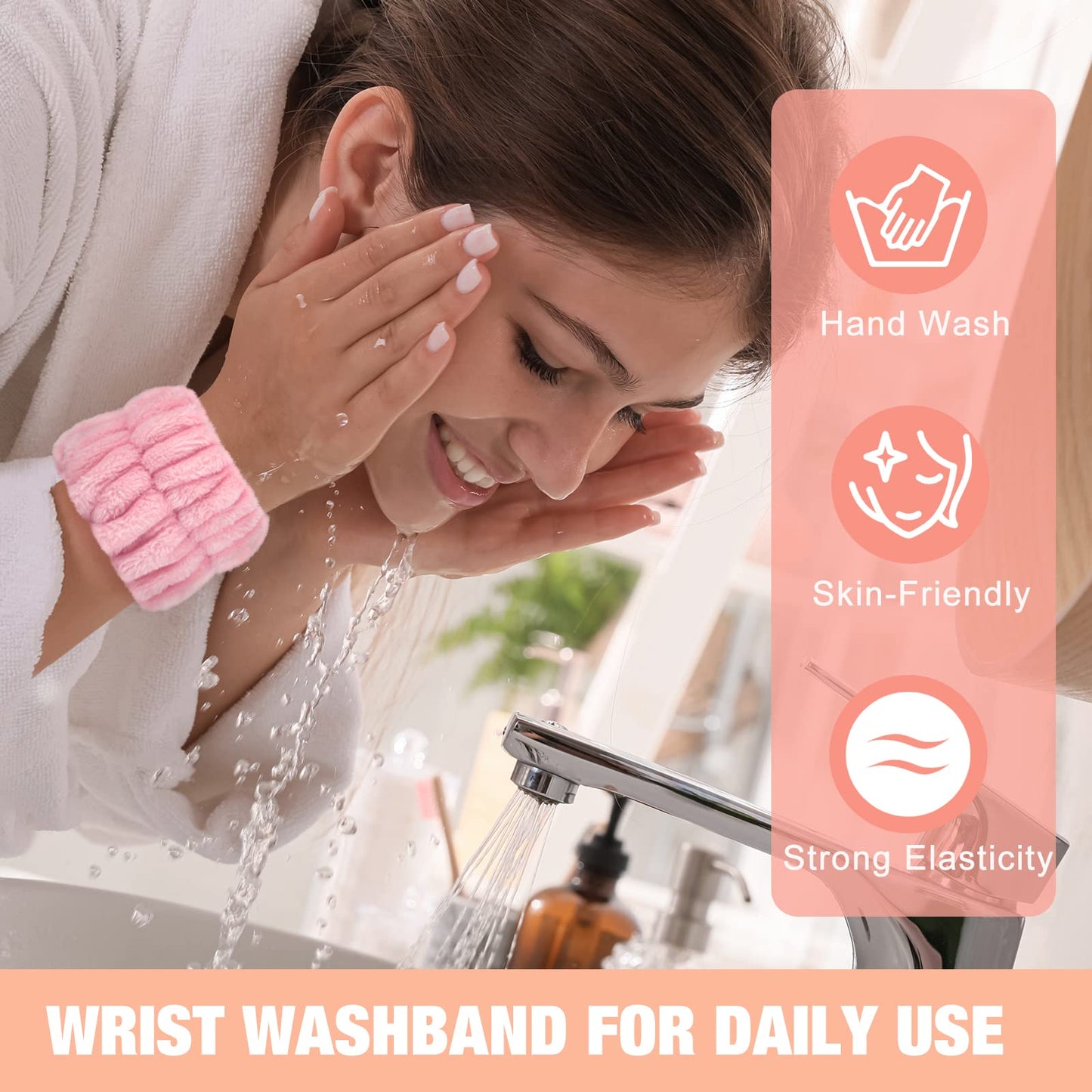 Microfiber Wrist Spa Wash Towel Bands - Absorbent Face Washing Sweatbands for Girls to Prevent Water from Spilling Down Arms, 6PCS