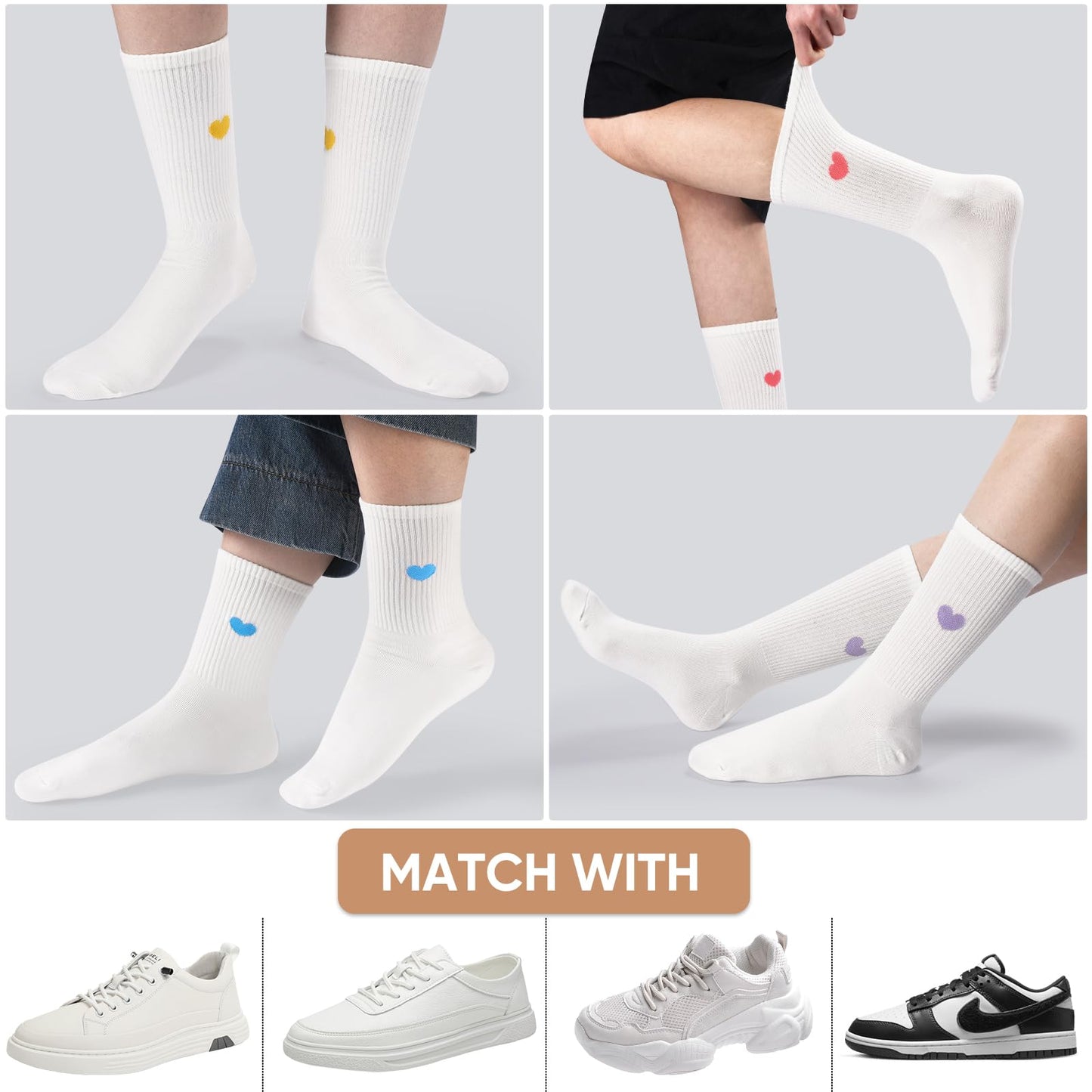 Corlap Women's Crew Calf Cotton Socks Long Fun Cute Heart Soft Dress Socks,Above Ankle High Casual Socks(5Pairs Gifts Box)