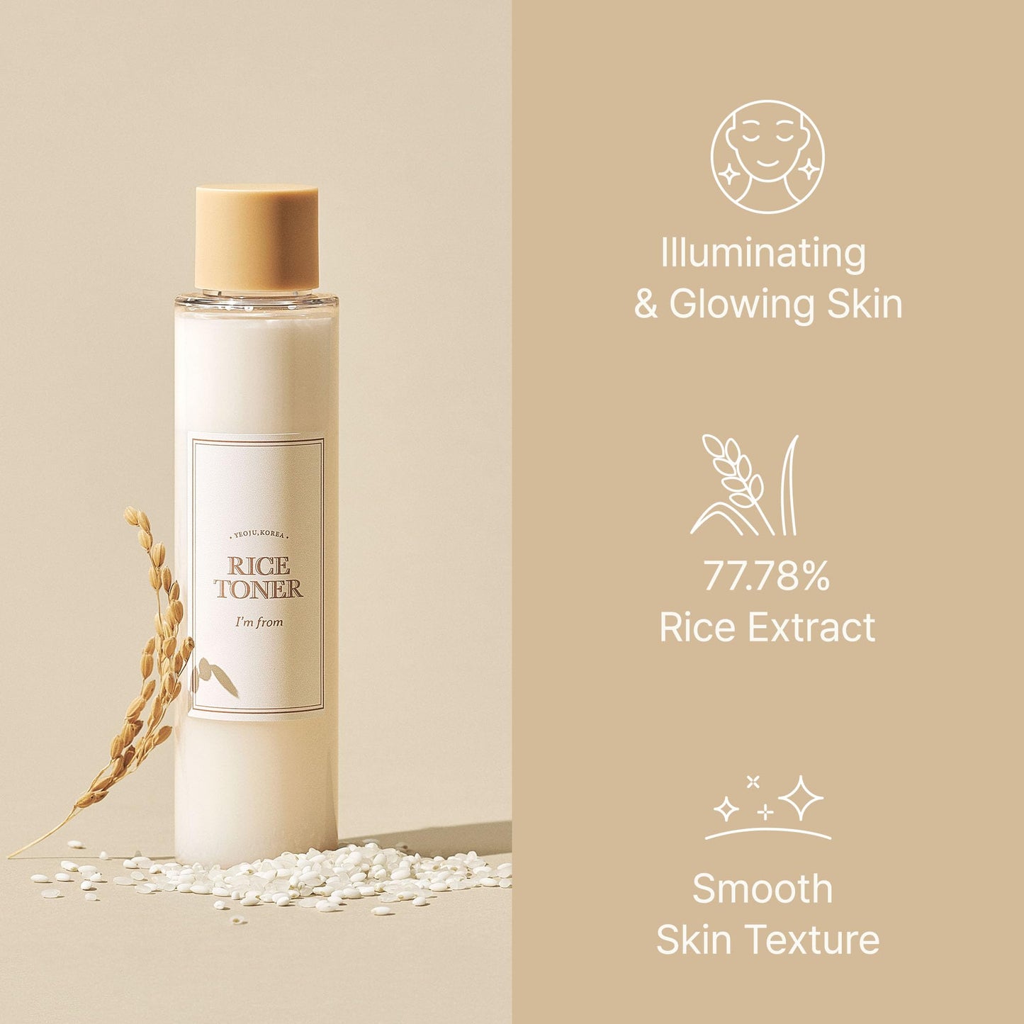 I'm from Rice Toner, Milky Toner for Glowing Skin, 77.78% Korean Rice, Glow Essence with Niacinamide, Hydrating for Dry, Dull, Combination Skin, Vegan, Fragrance Free, Glass Skin 5.07 Fl Oz