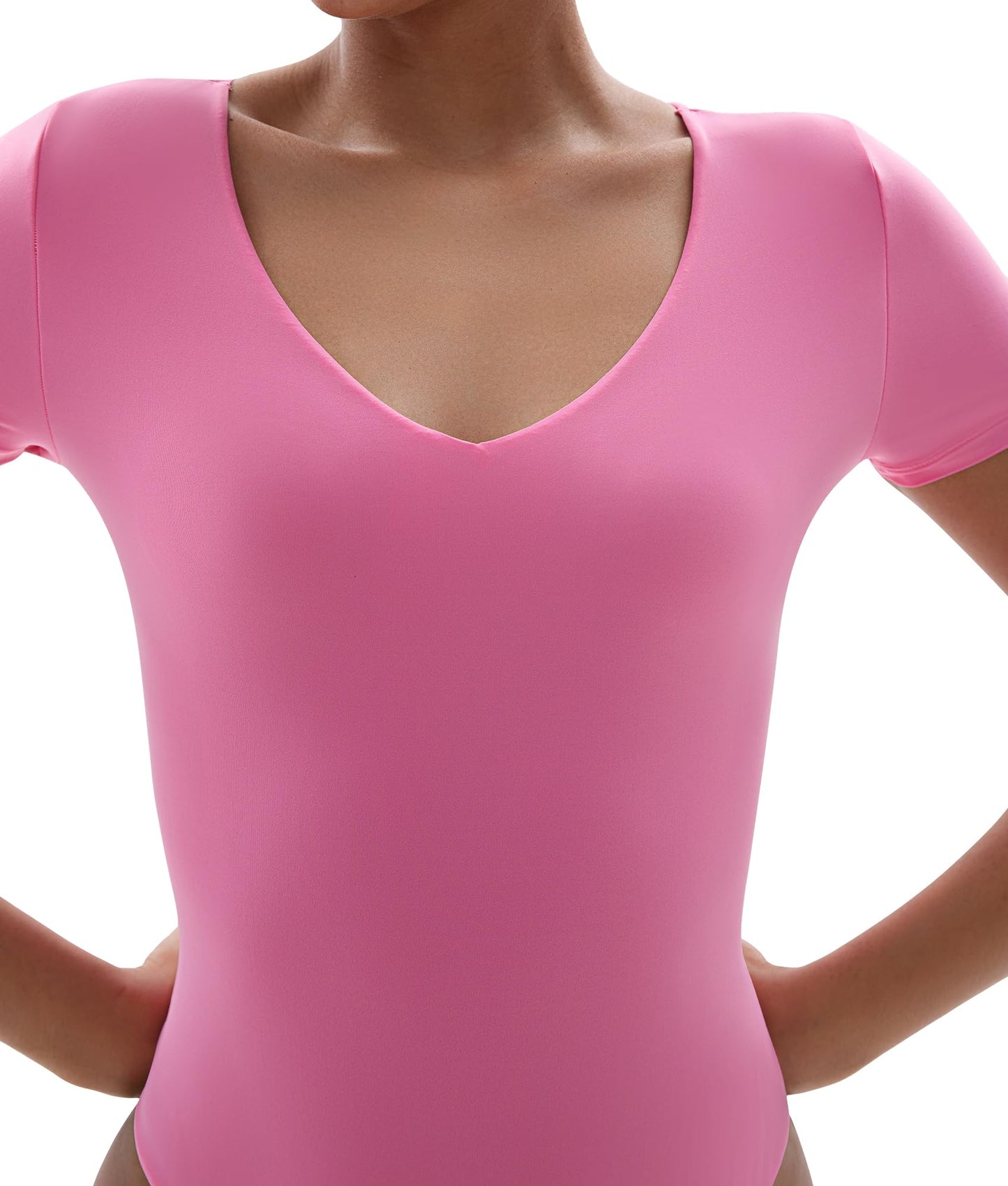 SHAPERX Women's Fit Everybody Bodysuit Soft Crew Neck T-shirt Body Suits with Thong Design