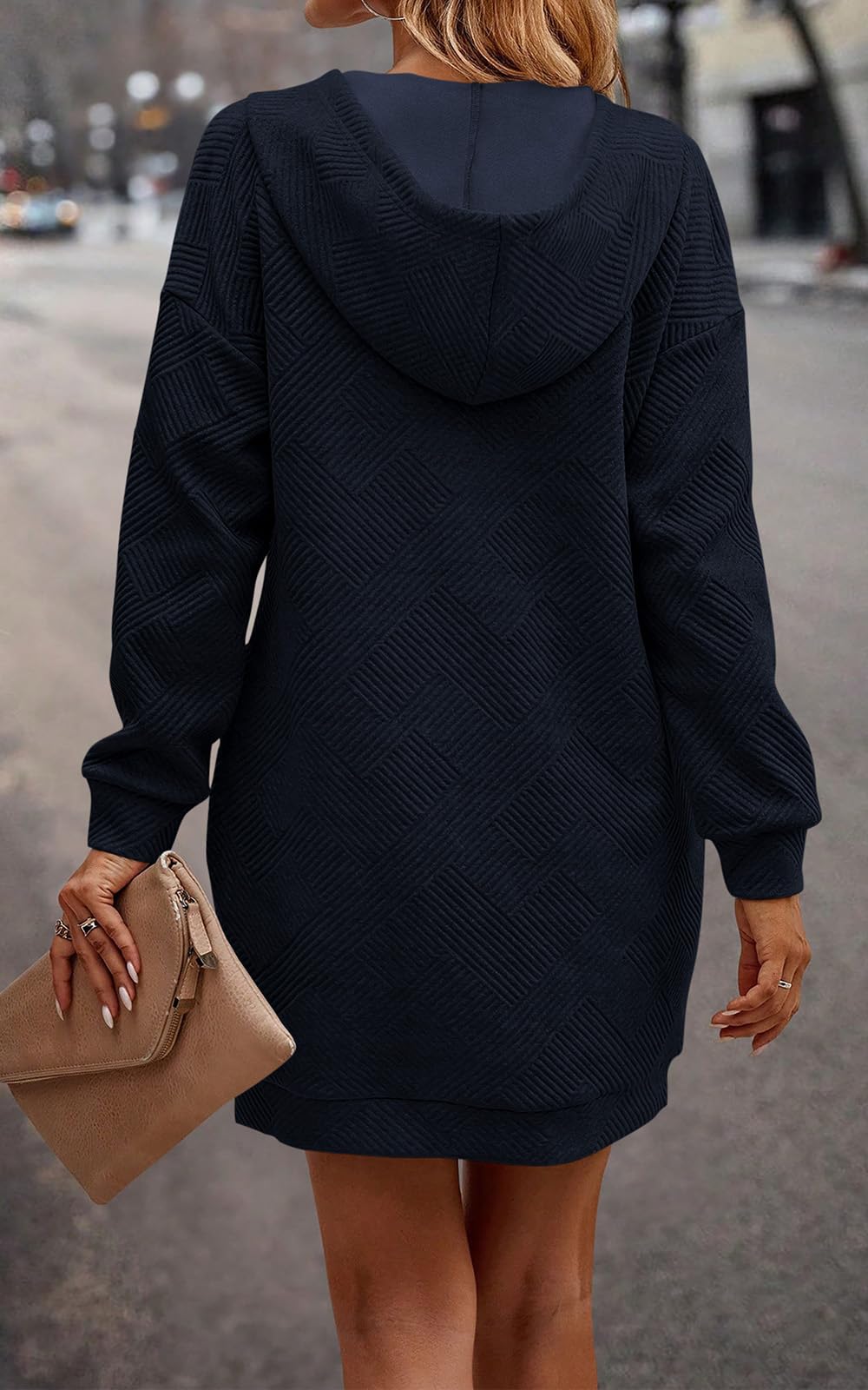 PRETTYGARDEN Long Sleeve Hoodies Dress 2024 Fall Trendy Texture Sweatshirts Outfits Button Hooded Dresses With Pockets