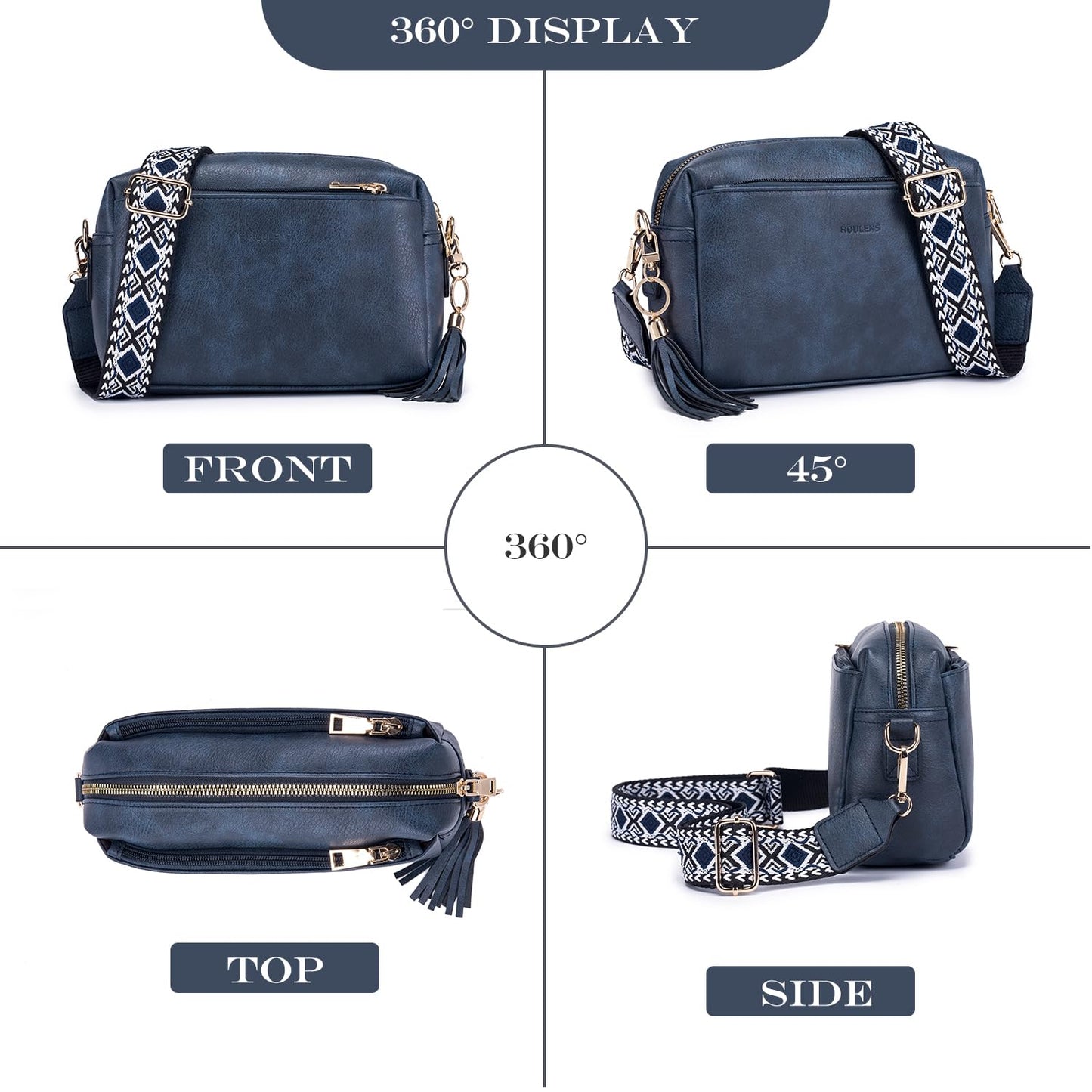 Triple Zip Small Crossbody Bag for women,Wide Strap Cell Phone Purse Shoulder Handbag Wallet with Credit Card Slots