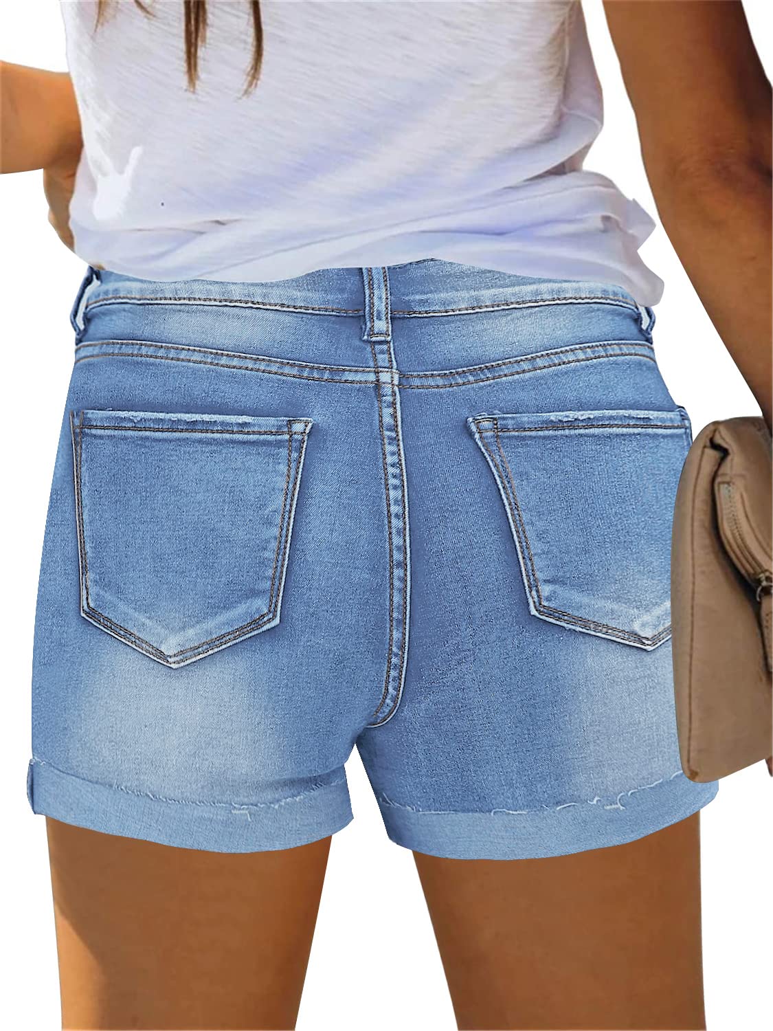 GRAPENT Women's High Waisted Ripped Stretchy Denim Hot Short Summer Jean Shorts