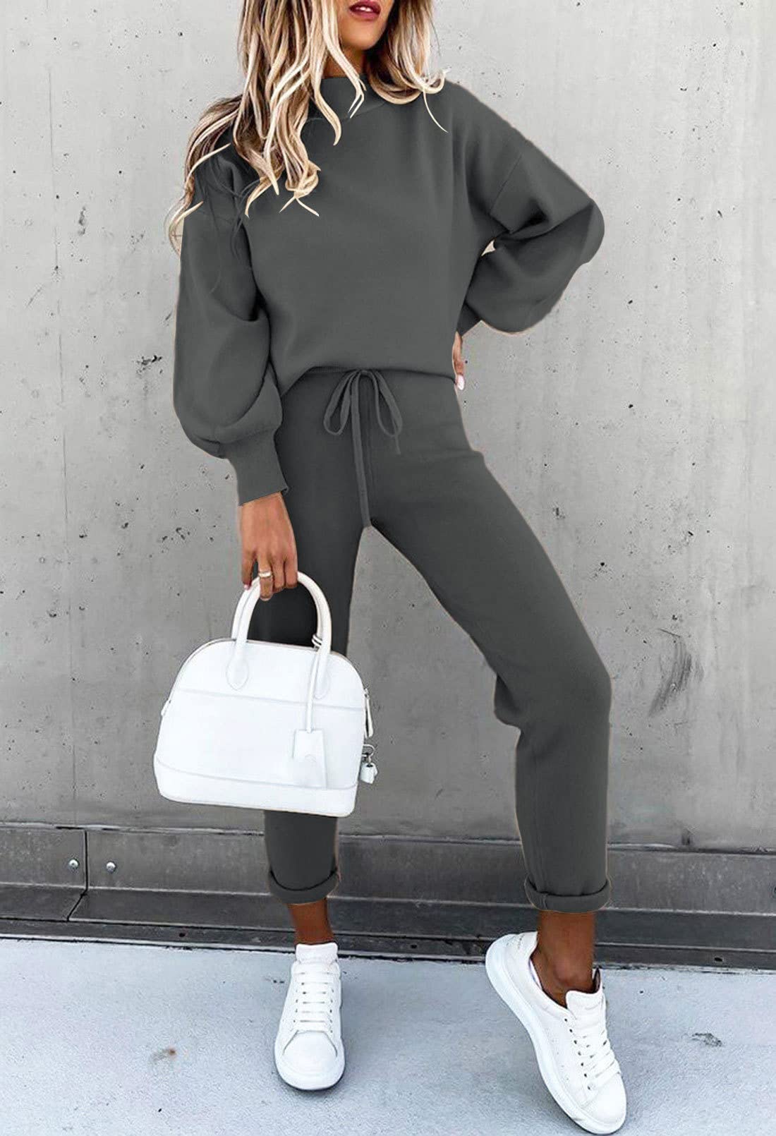 Meenew Womens 2 Piece Sweatsuit Outfits Long Sleeve Athletic Uniforms High Waist Jogger Pants Lounge Sets