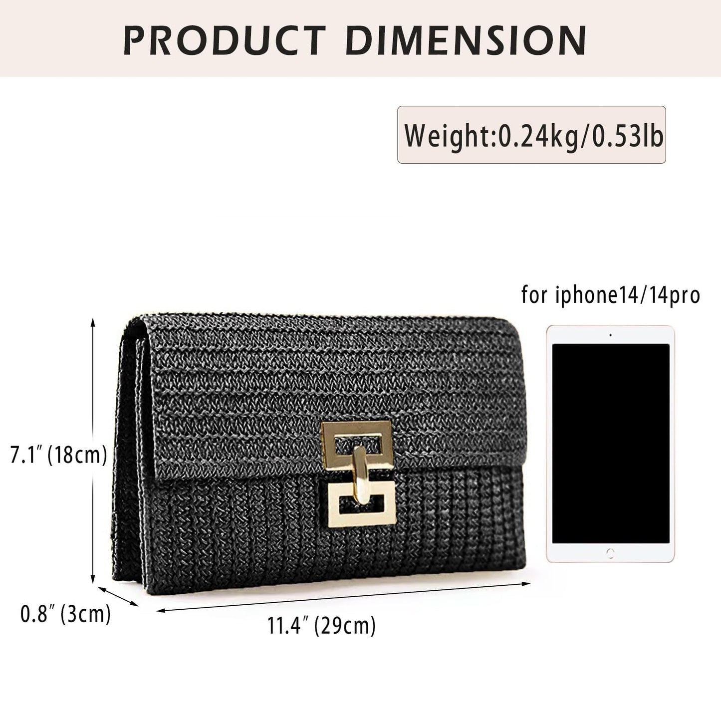 Rattan Clutch Purse for Women,Summer Straw Woven Beach Woven Bag Wicker Raffia Envelope Evening Clutch for Wedding