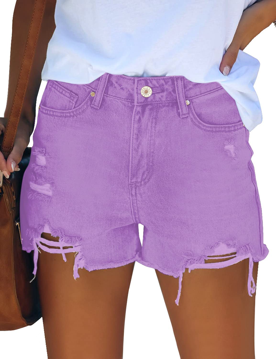 GRAPENT Women's High Waisted Ripped Stretchy Denim Hot Short Summer Jean Shorts