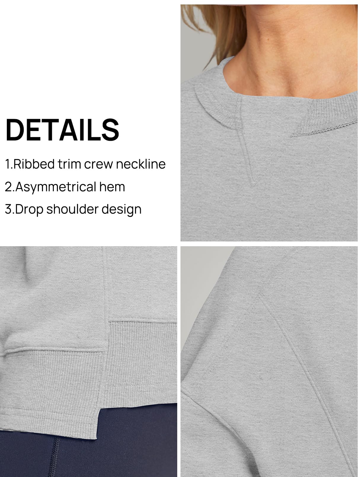 MEROKEETY Women's Oversized Cropped Sweatshirts Crewneck Fleece Workout Pullover Sweater Fall Outfits