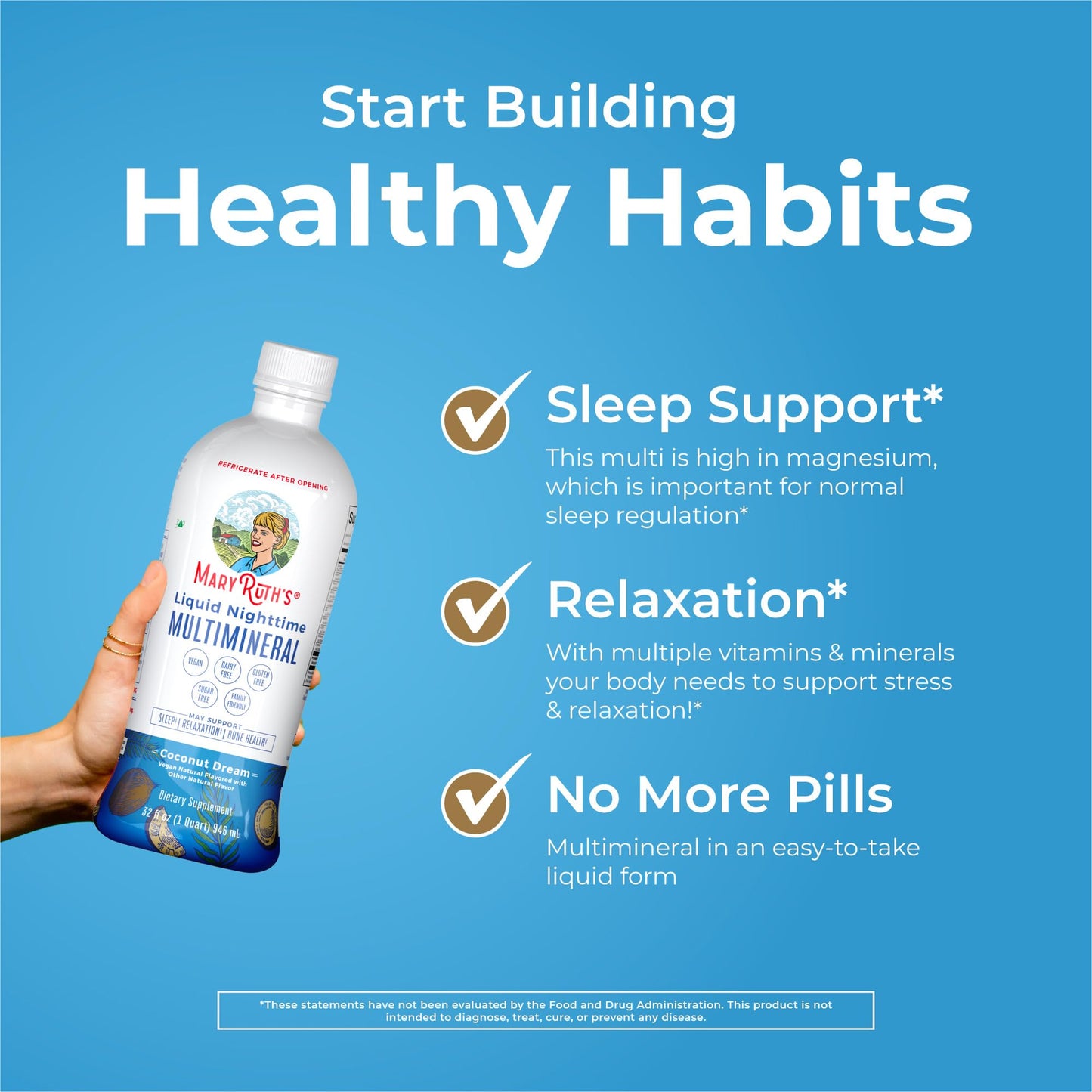 Nighttime Liquid Multimineral Sleep Supplement | Sugar Free | Calm Magnesium Citrate Sleep | NO Melatonin | Calcium Magnesium Zinc | Available in 4 Flavors | Vegan | 32 Servings