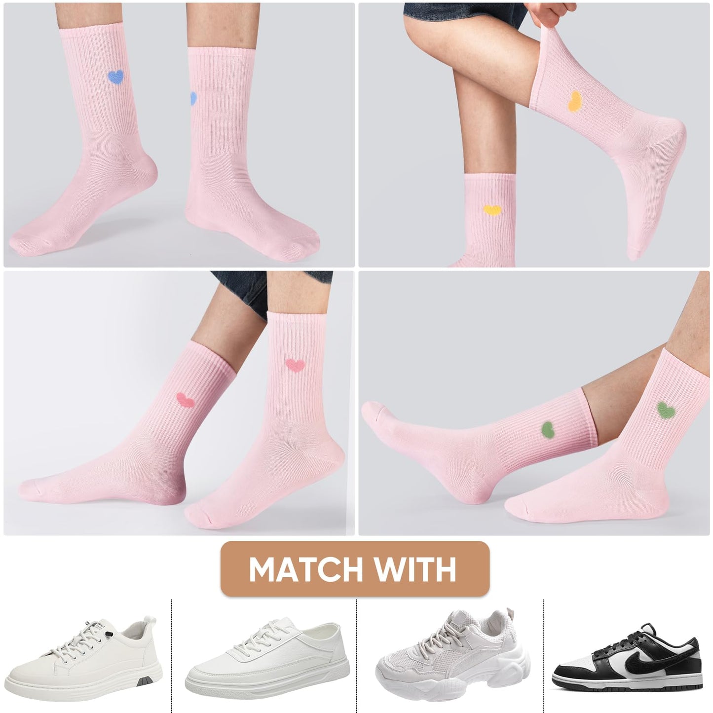 Corlap Women's Crew Calf Cotton Socks Long Fun Cute Heart Soft Dress Socks,Above Ankle High Casual Socks(5Pairs Gifts Box)