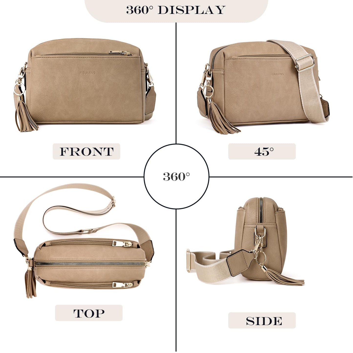 Triple Zip Small Crossbody Bag for women,Wide Strap Cell Phone Purse Shoulder Handbag Wallet with Credit Card Slots