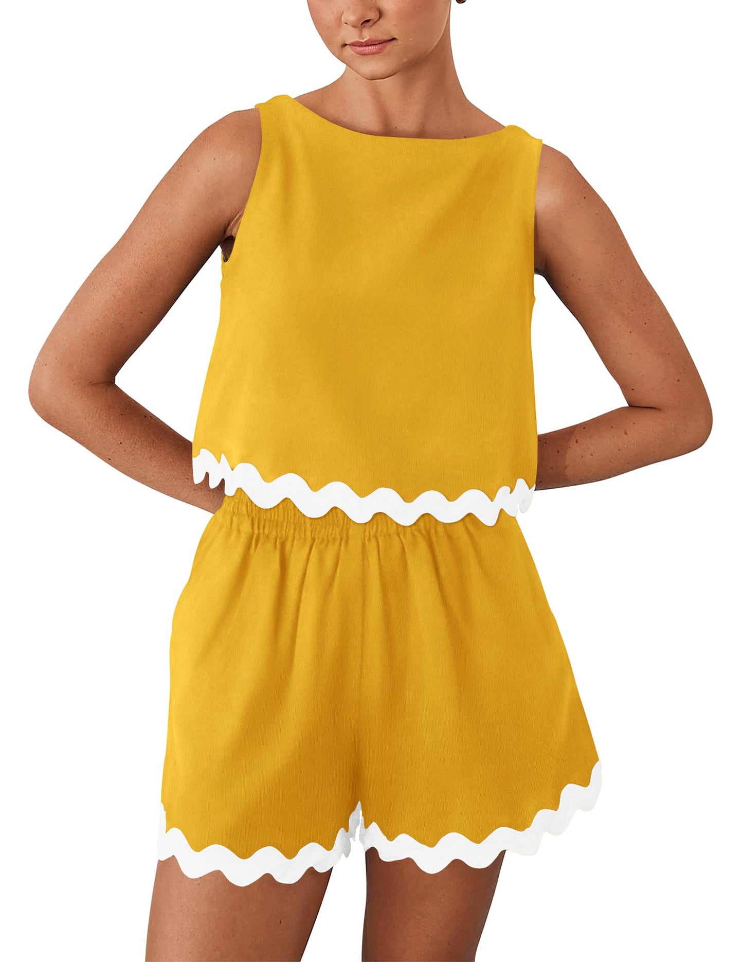 PRETTYGARDEN Women's 2 Piece Beach Vacation Outfits Casual Cropped Tank Top High Waist Shorts Set Tracksuit