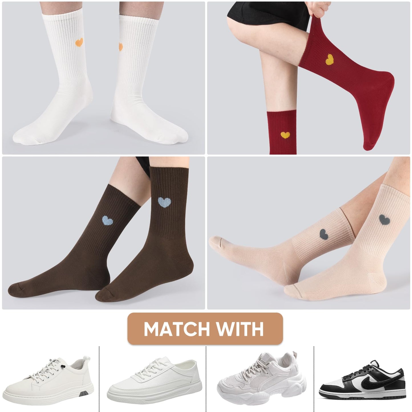Corlap Women's Crew Calf Cotton Socks Long Fun Cute Heart Soft Dress Socks,Above Ankle High Casual Socks(5Pairs Gifts Box)