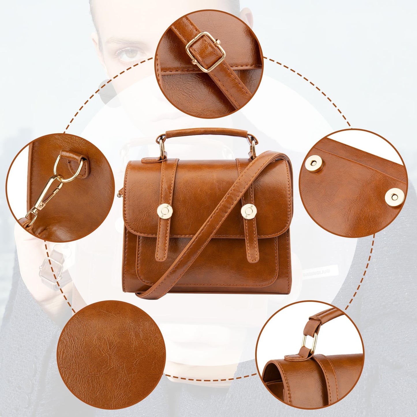 Shoulder Bag for Women, Cute PU Leather Small Purse Handbags, Retro Classic Tote Purses for Women with Removable Strap