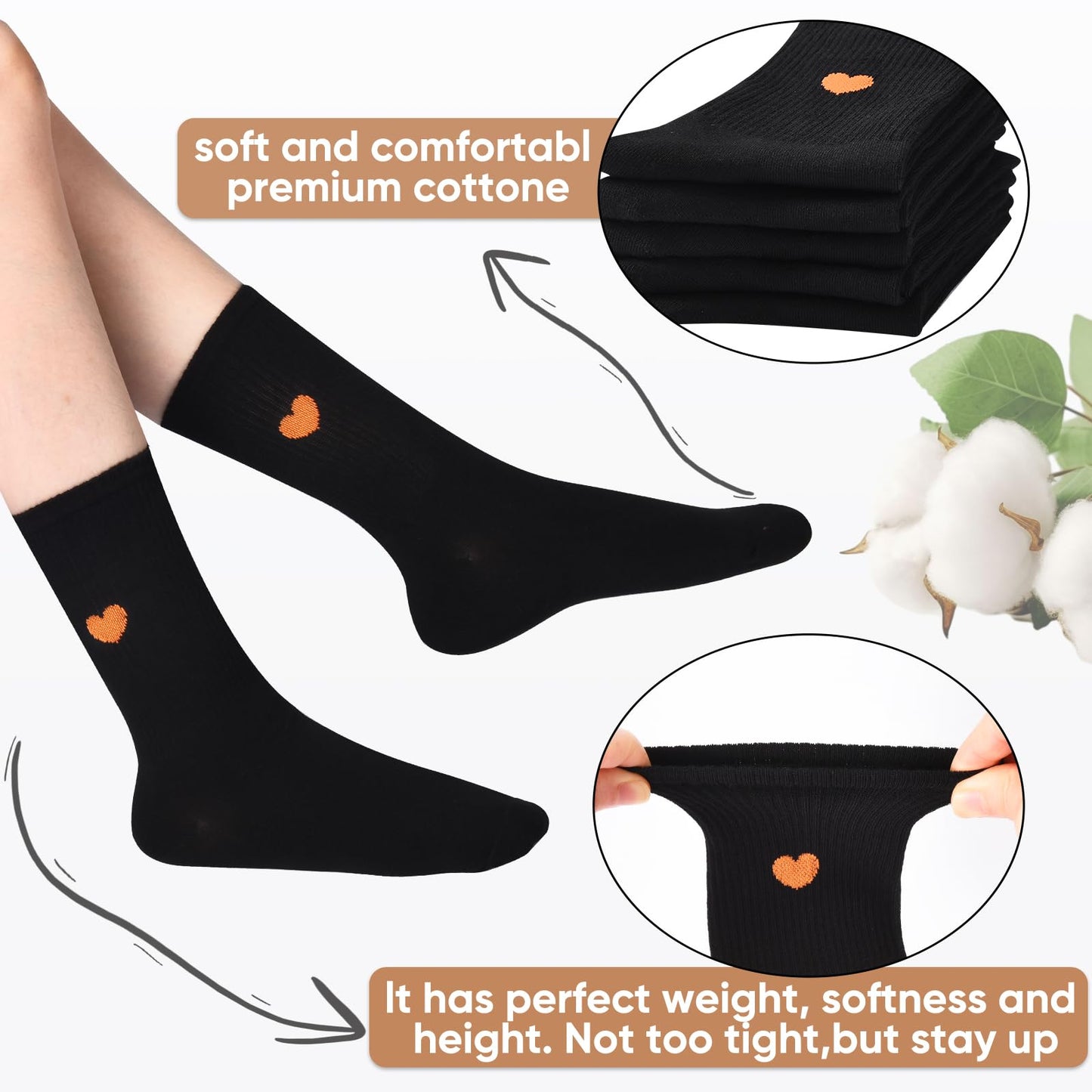 Corlap Women's Crew Calf Cotton Socks Long Fun Cute Heart Soft Dress Socks,Above Ankle High Casual Socks(5Pairs Gifts Box)