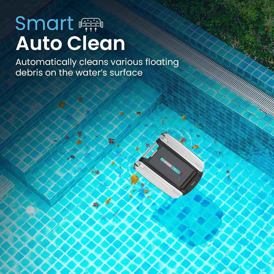 Betta SE Solar Powered Automatic Robotic Pool Surface Skimmer Cleaner with 30-Hour Continuous Cleaning Battery Power and Re-Engineered Twin Salt Chlorine Tolerant Motors (White)