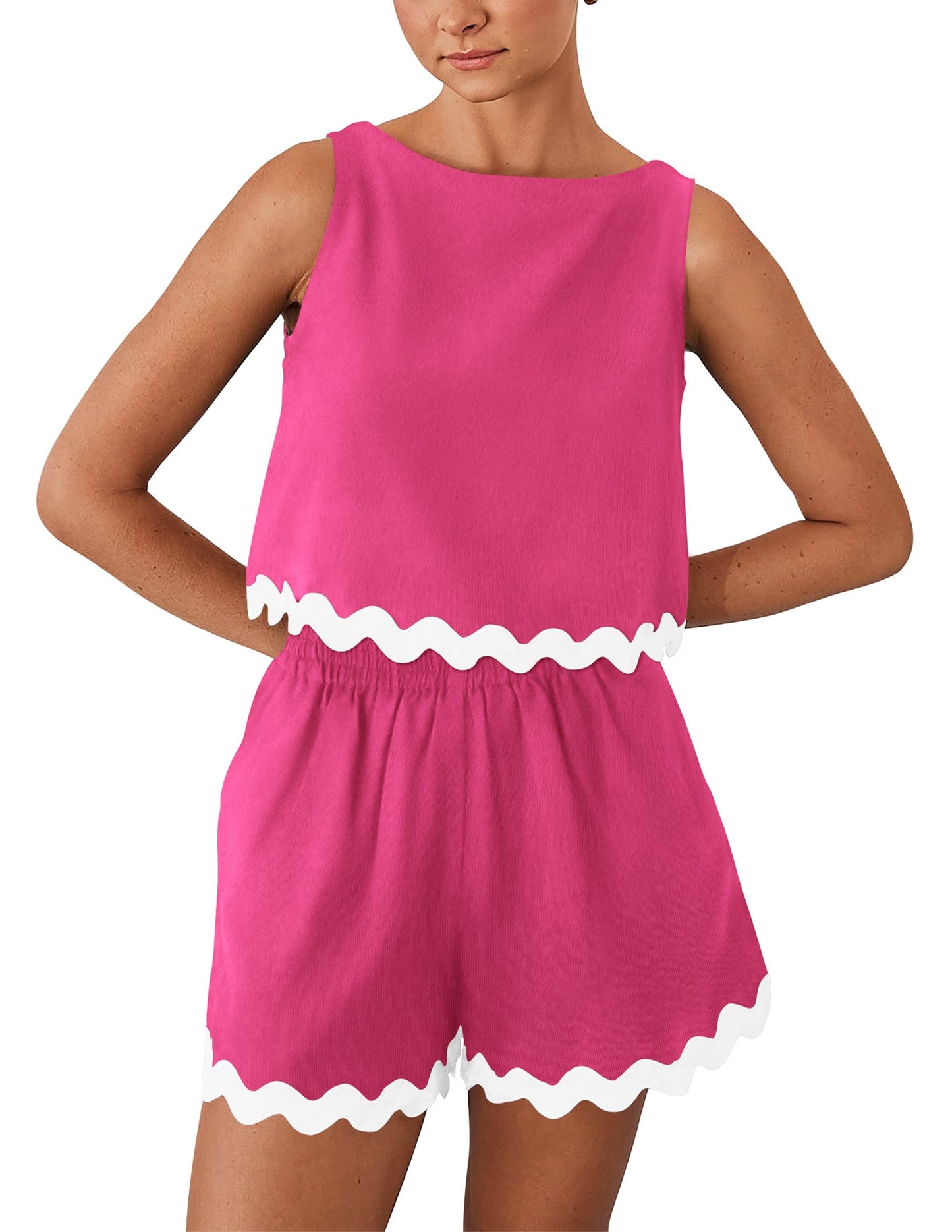 PRETTYGARDEN Women's 2 Piece Beach Vacation Outfits Casual Cropped Tank Top High Waist Shorts Set Tracksuit