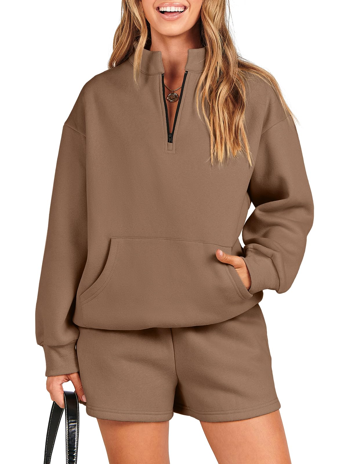 ANRABESS Women 2 Piece Outfits Sweatshirt Shorts Sets 2024 Oversized Casual Lounge Sweat Set Sweatsuit Workout Tracksuit