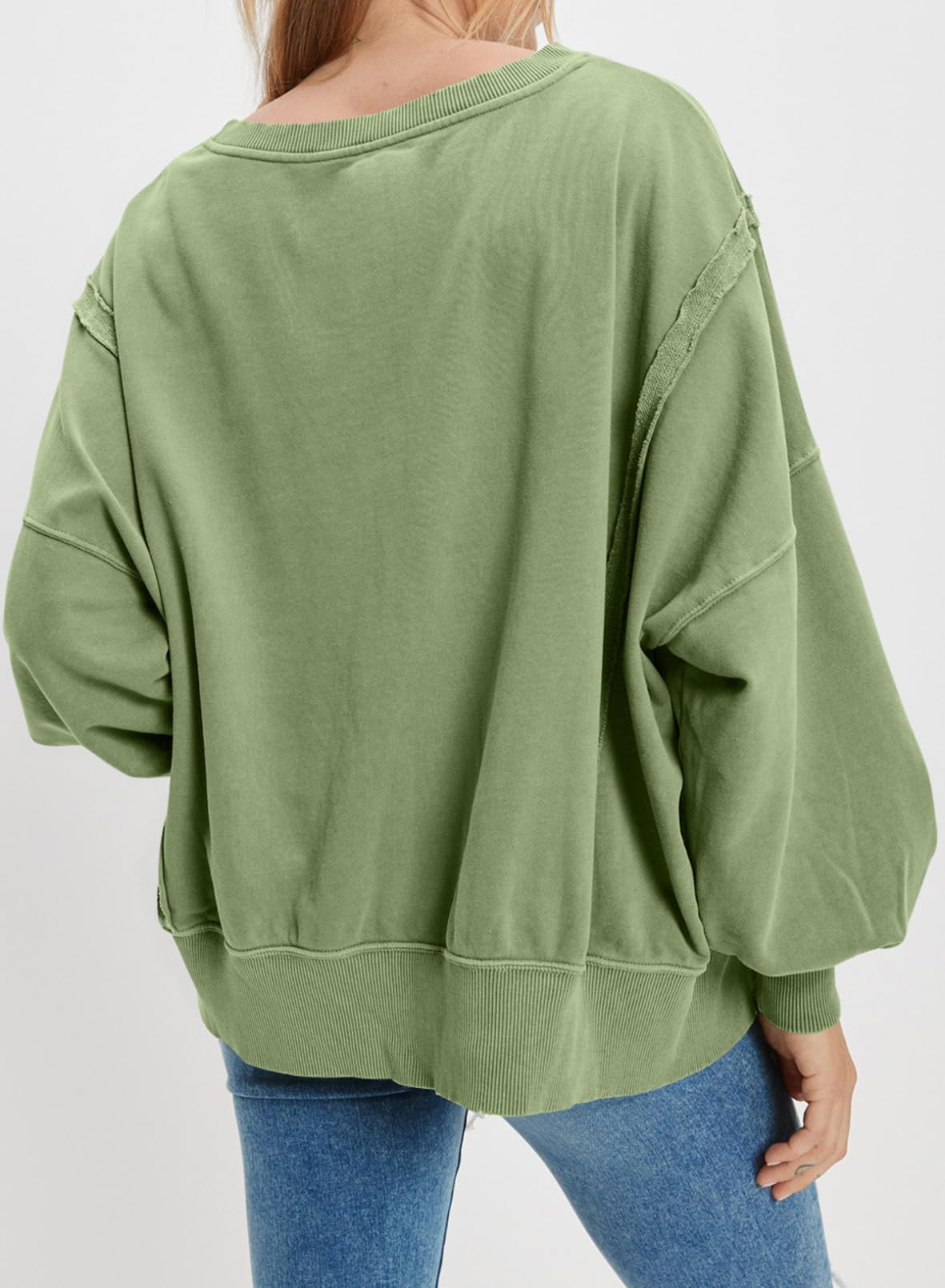 SHEWIN Womens Oversized Reverse Seam Sweatshirt Casual Long Sleeve Crewneck Lightweight Pullover Tops Loose Sweatshirts