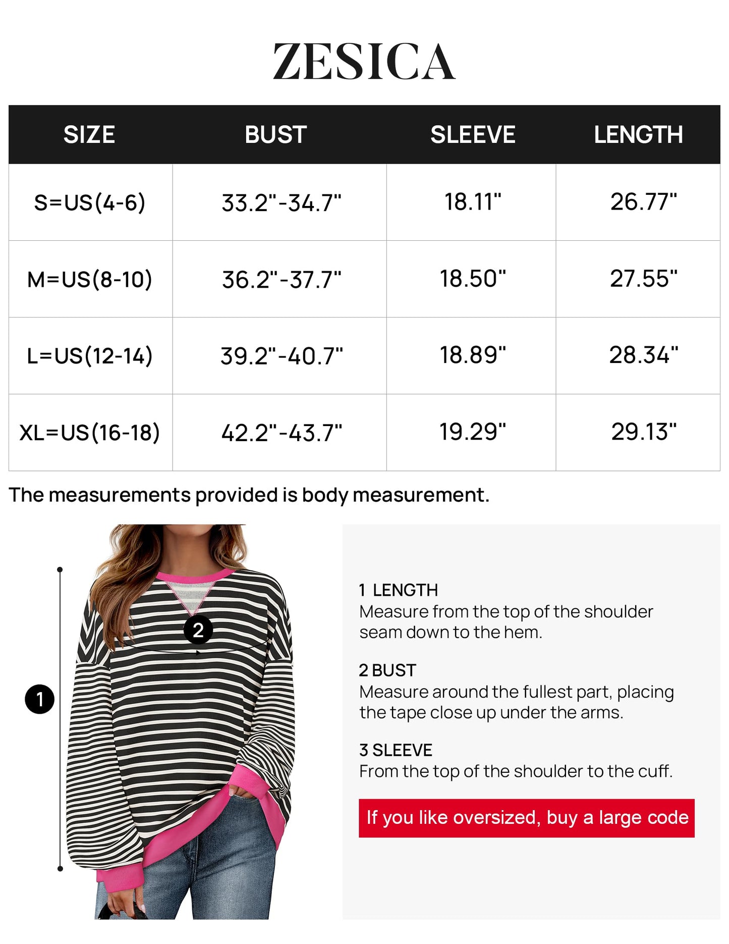 ZESICA Womens Casual Striped Pullover Tops Long Sleeve Shirts Crewneck Oversized Sweatshirts 2024 Fall Clothes