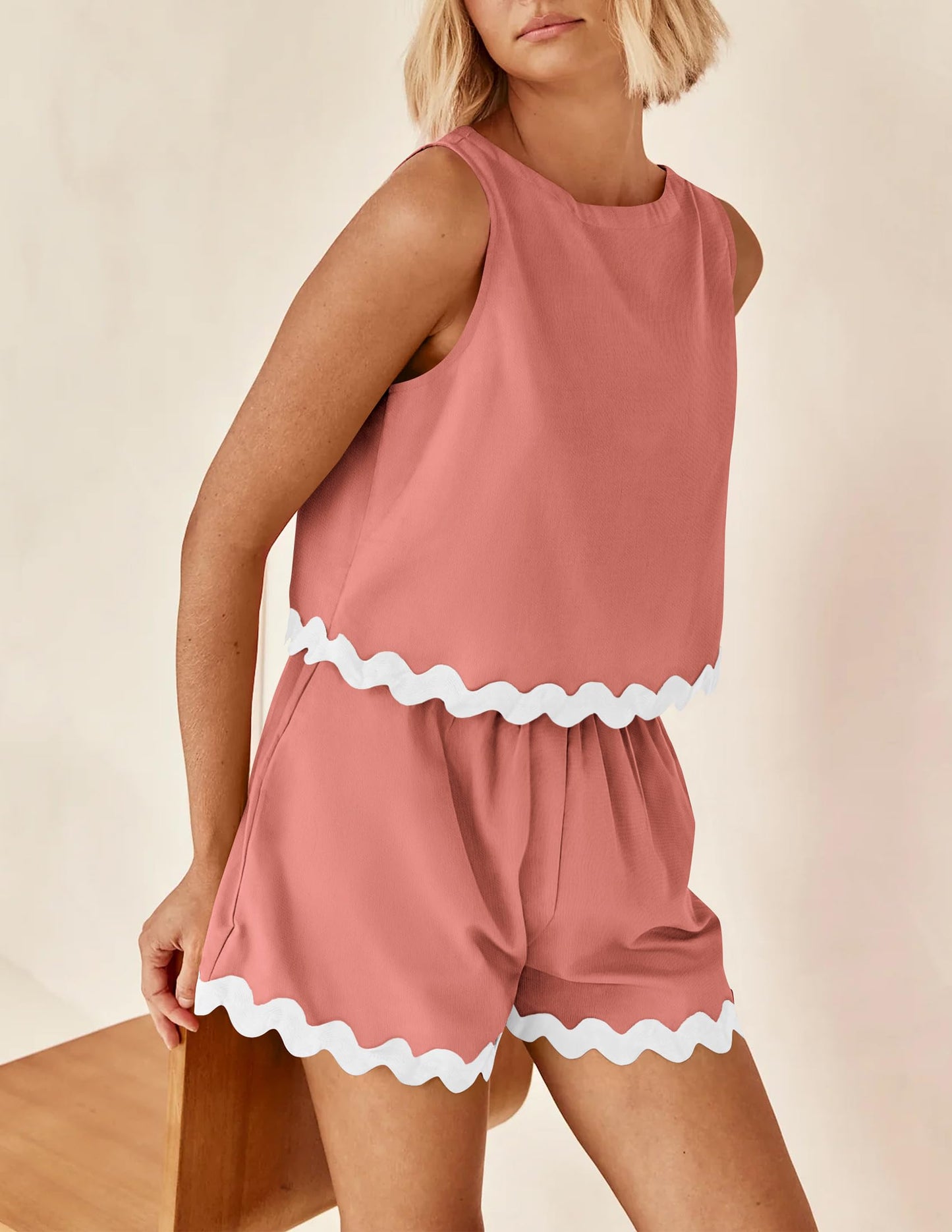 PRETTYGARDEN Women's 2 Piece Beach Vacation Outfits Casual Cropped Tank Top High Waist Shorts Set Tracksuit