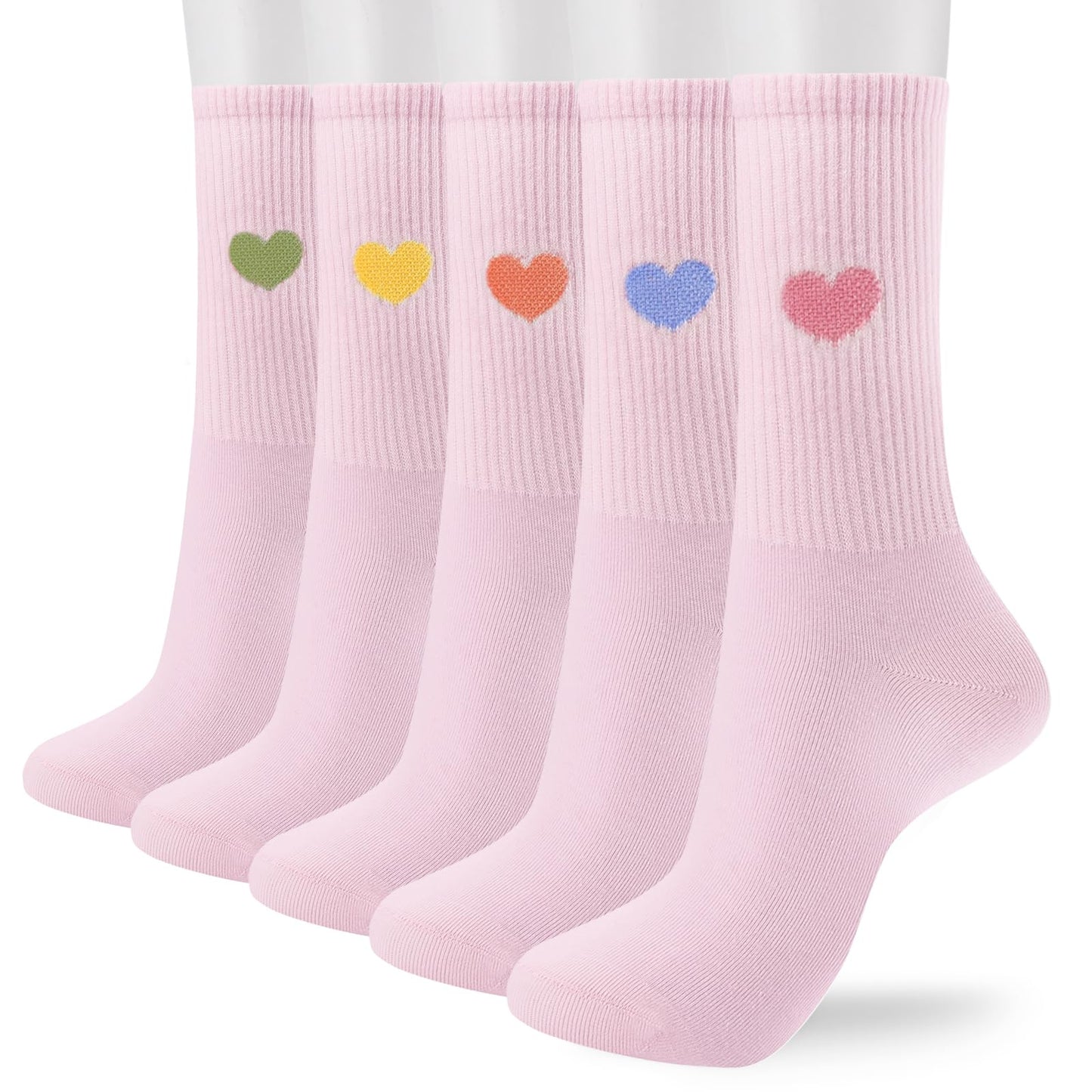 Corlap Women's Crew Calf Cotton Socks Long Fun Cute Heart Soft Dress Socks,Above Ankle High Casual Socks(5Pairs Gifts Box)