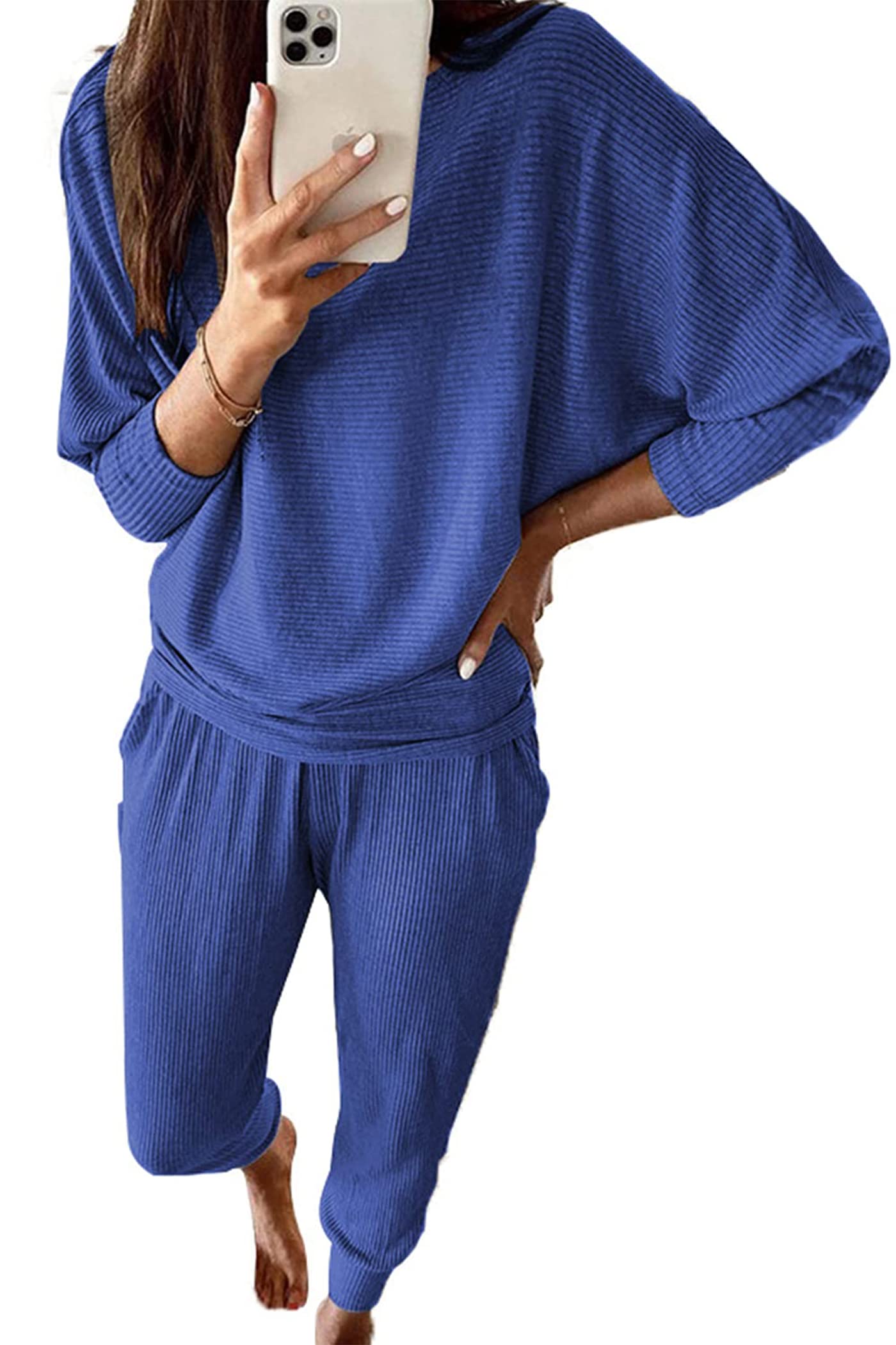 PRETTYGARDEN Women's Fall Fashion Outfits 2 Piece Sweatsuit Solid Color Long Sleeve Pullover Long Pants Lounge Set