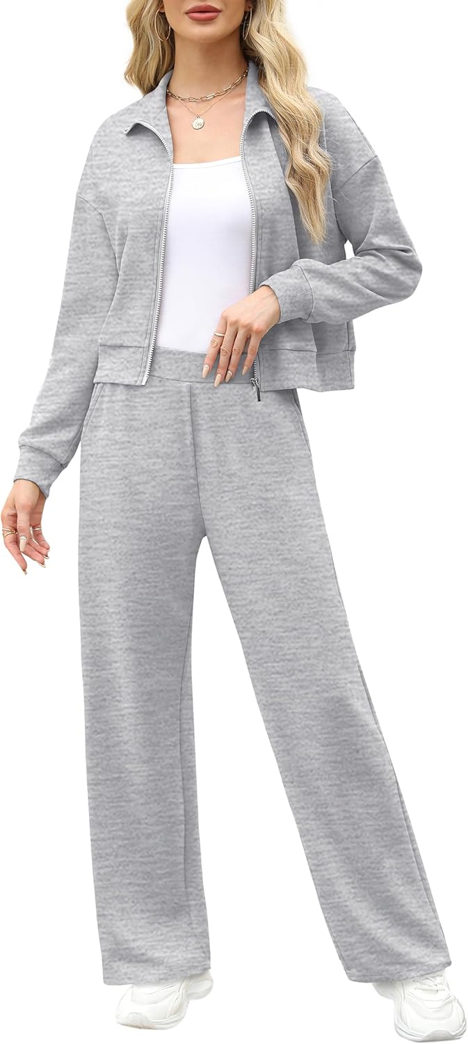 XIEERDUO Lounge Sets for Women 2024 Sweatsuit 2 Piece Outfits Sweatshirt Wide Leg Sweatpant Tracksuit Matching Set