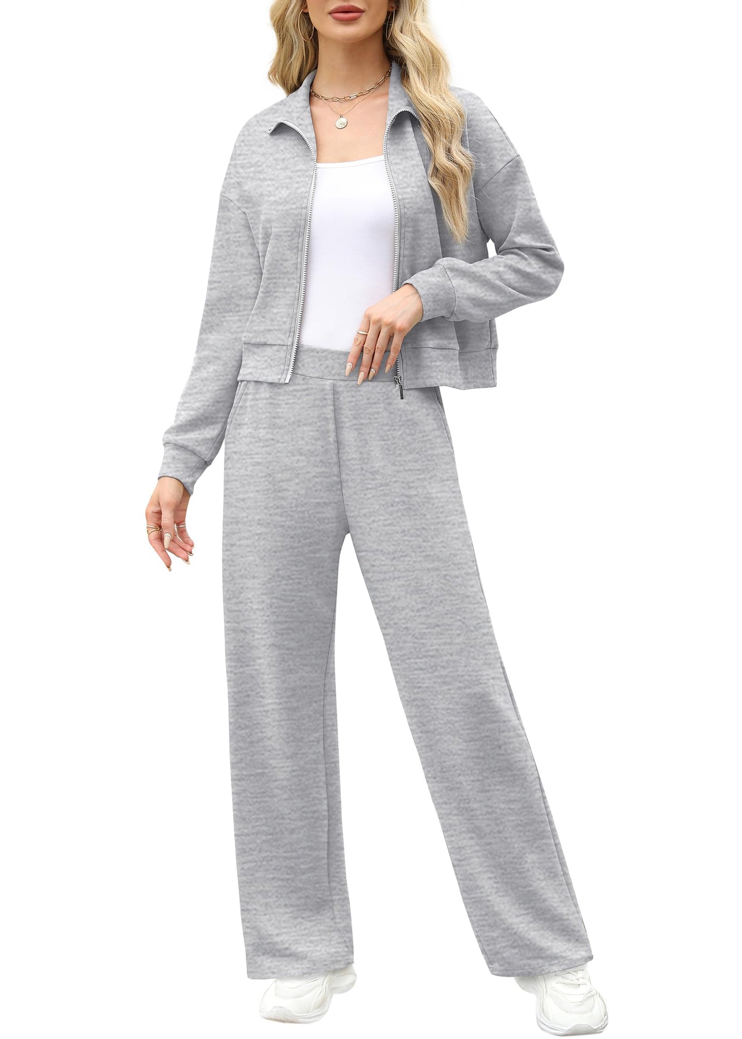 XIEERDUO Lounge Sets for Women 2024 Sweatsuit 2 Piece Outfits Sweatshirt Wide Leg Sweatpant Tracksuit Matching Set