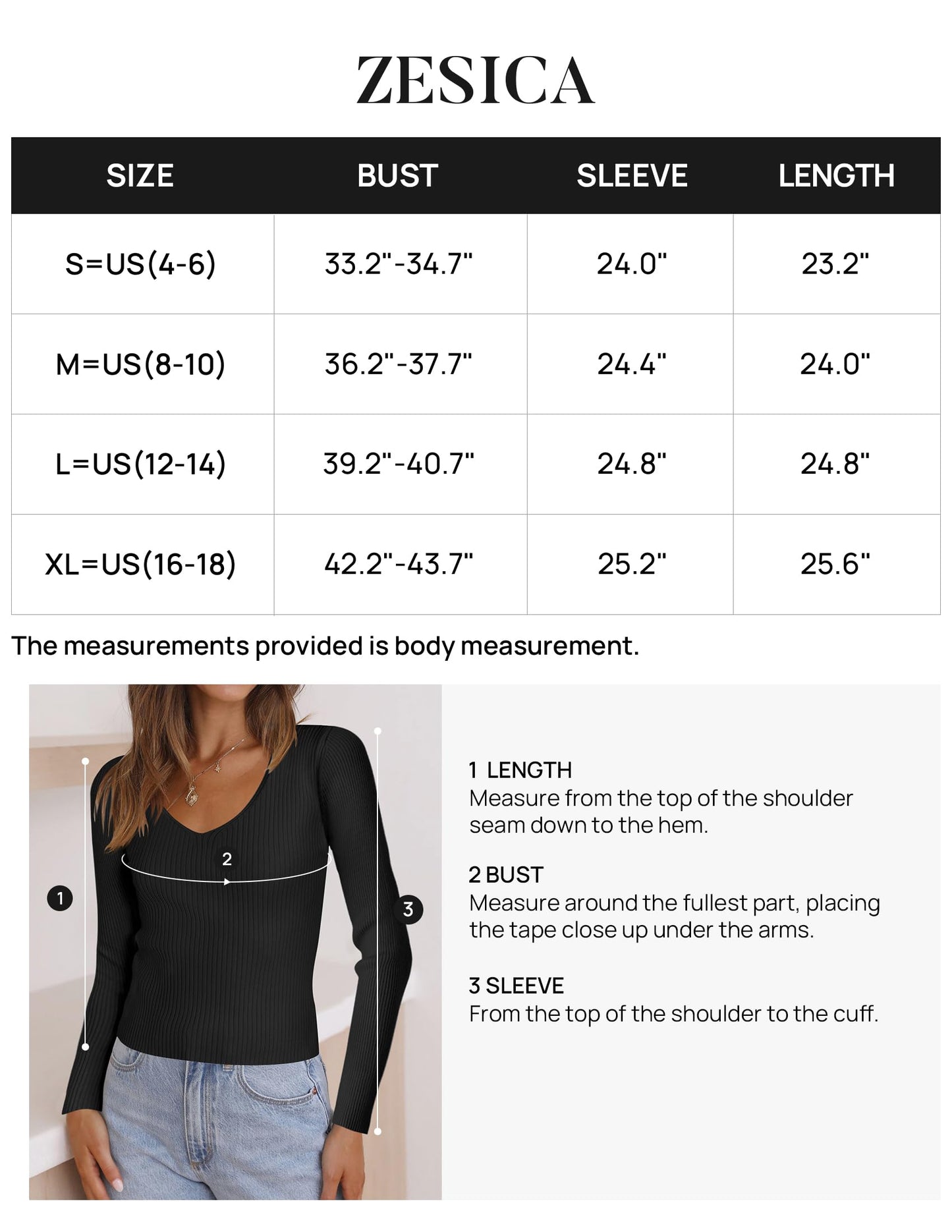 ZESICA Women's 2024 Fall Long Sleeve V Neck T Shirts Ribbed Knit Sweater Slim Fit Solid Basic Casual Tee Tops