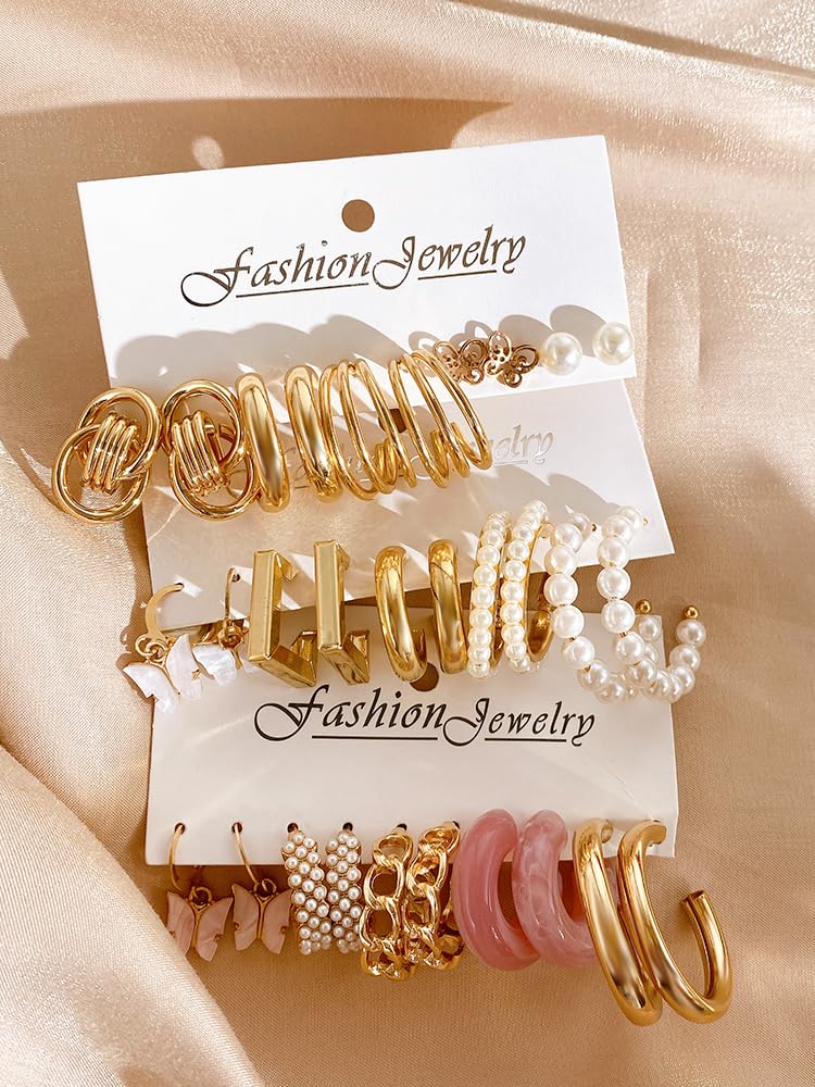 45 Pairs Gold Hoop Earrings for Women, Chunky Twisted Small Big Hoops Earring Packs Set, Earrings for women multipack, Fashion Trendy Earrings Jewelry for Birthday Party Christmas Gift