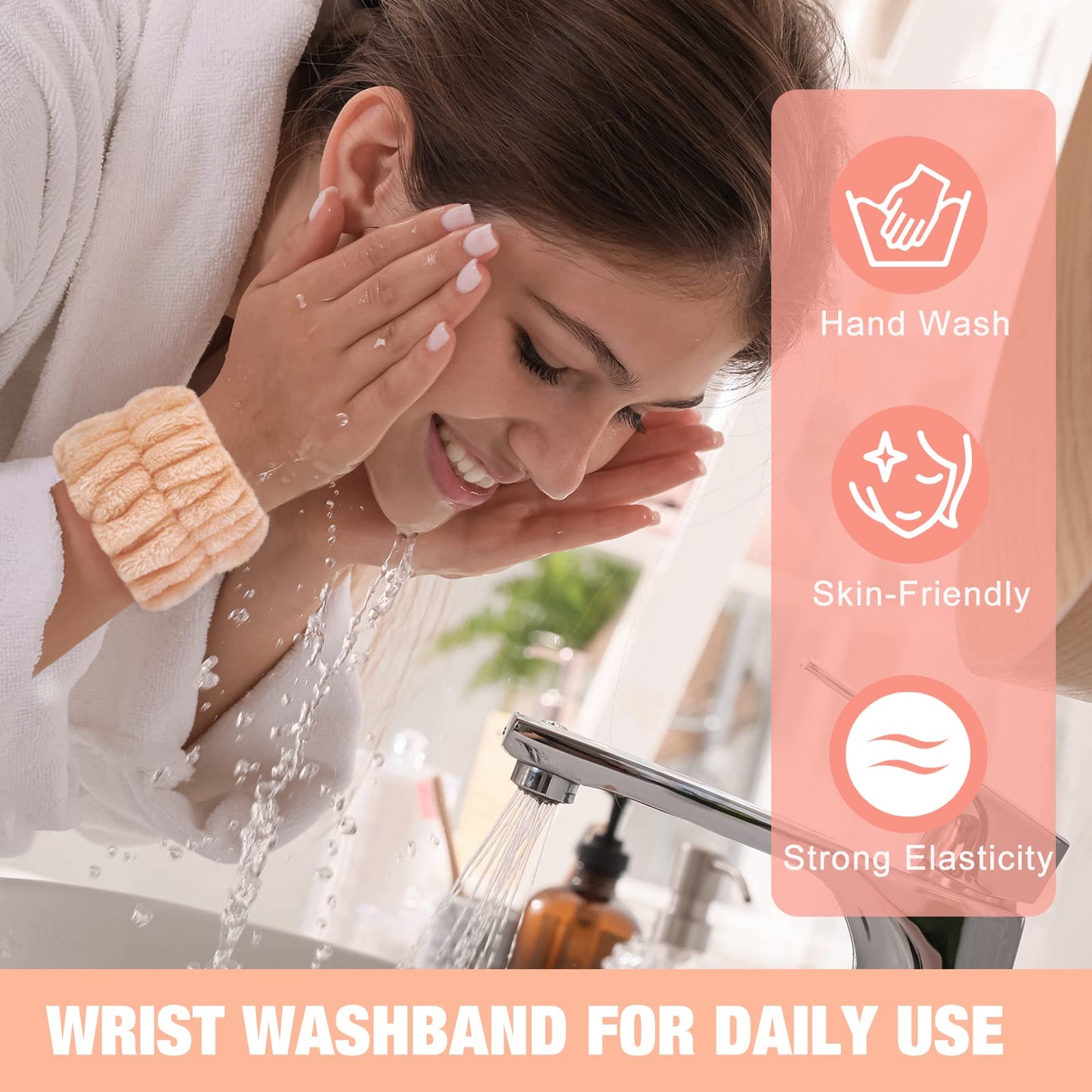 Microfiber Wrist Spa Wash Towel Bands - Absorbent Face Washing Sweatbands for Girls to Prevent Water from Spilling Down Arms, 6PCS