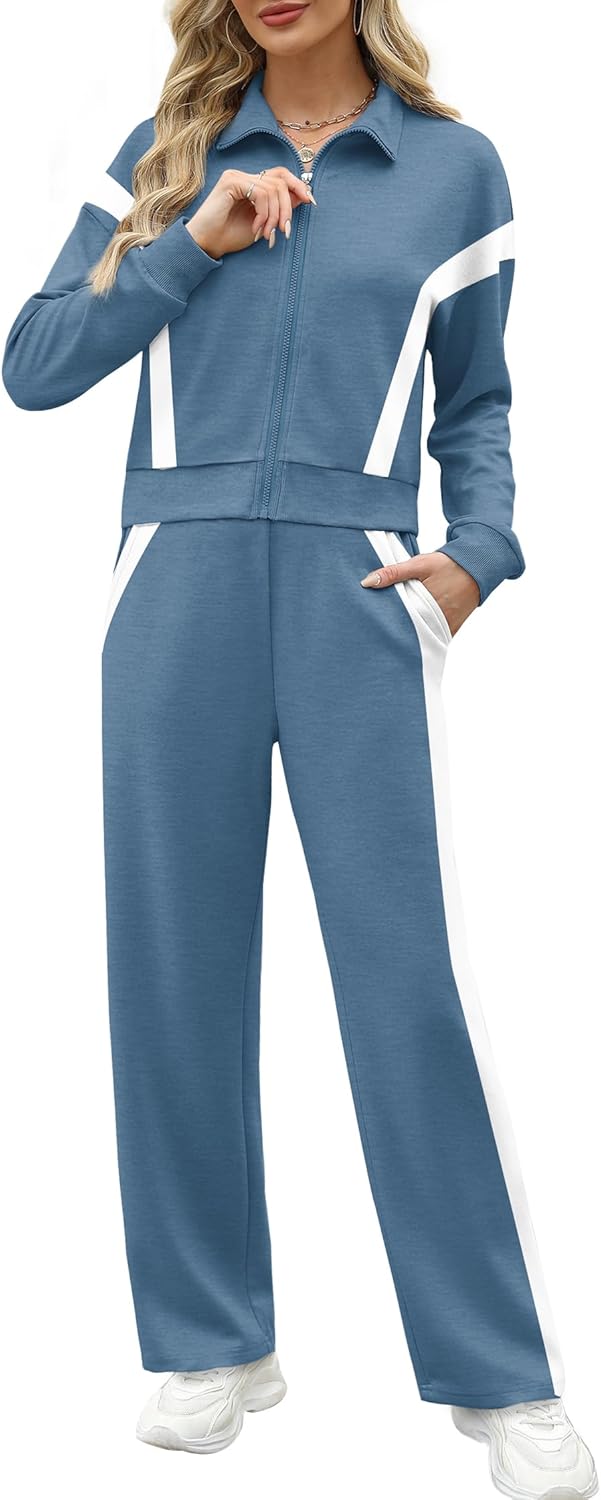 XIEERDUO Lounge Sets for Women 2024 Sweatsuit 2 Piece Outfits Sweatshirt Wide Leg Sweatpant Tracksuit Matching Set