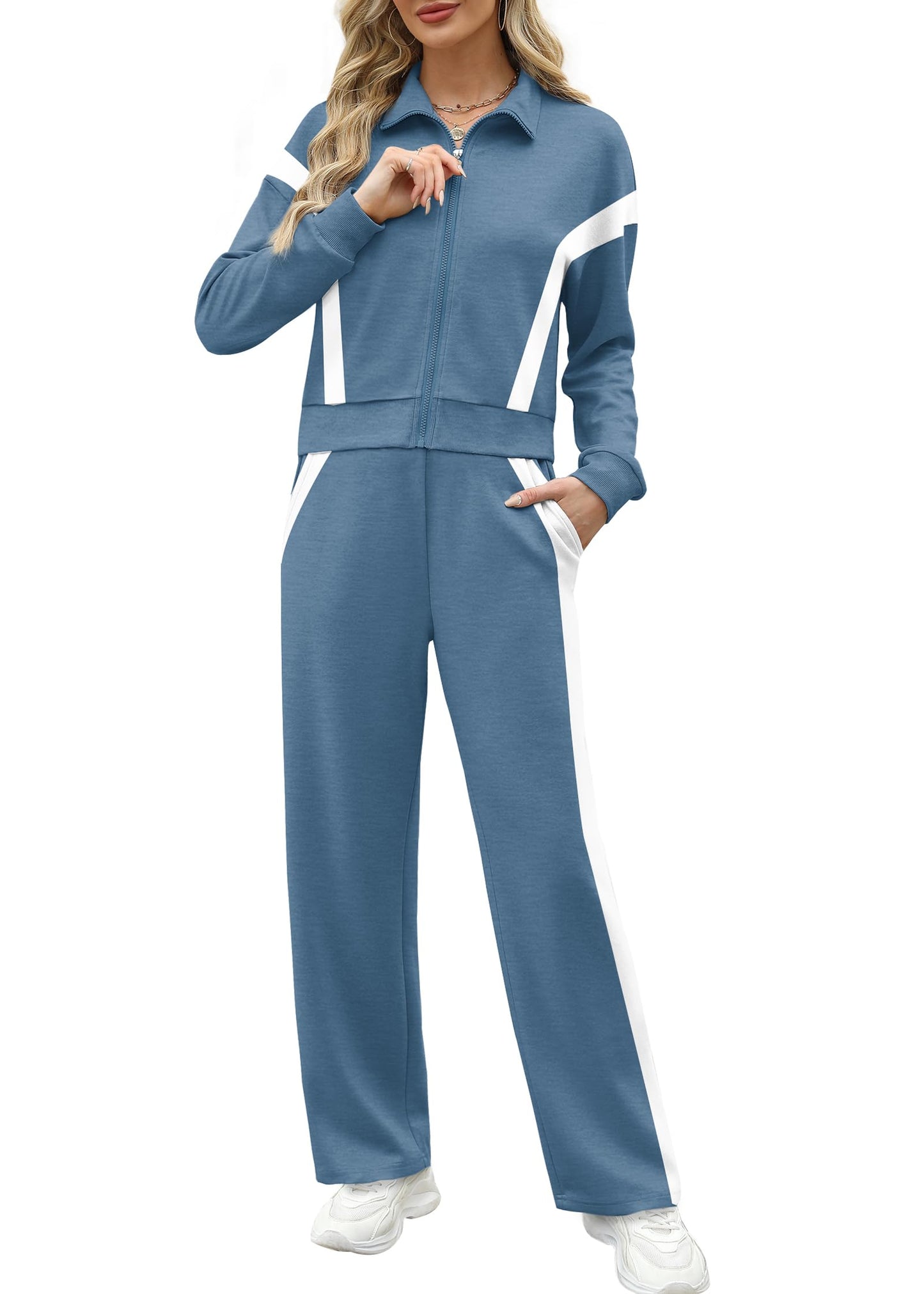 XIEERDUO Lounge Sets for Women 2024 Sweatsuit 2 Piece Outfits Sweatshirt Wide Leg Sweatpant Tracksuit Matching Set