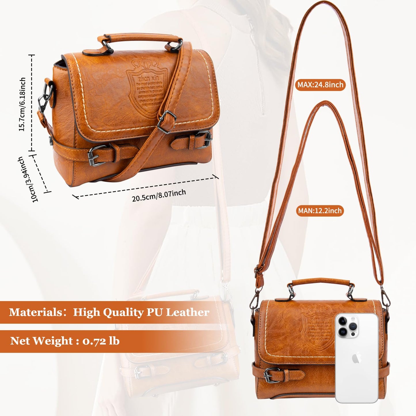 Shoulder Bag for Women, Cute PU Leather Small Purse Handbags, Retro Classic Tote Purses for Women with Removable Strap