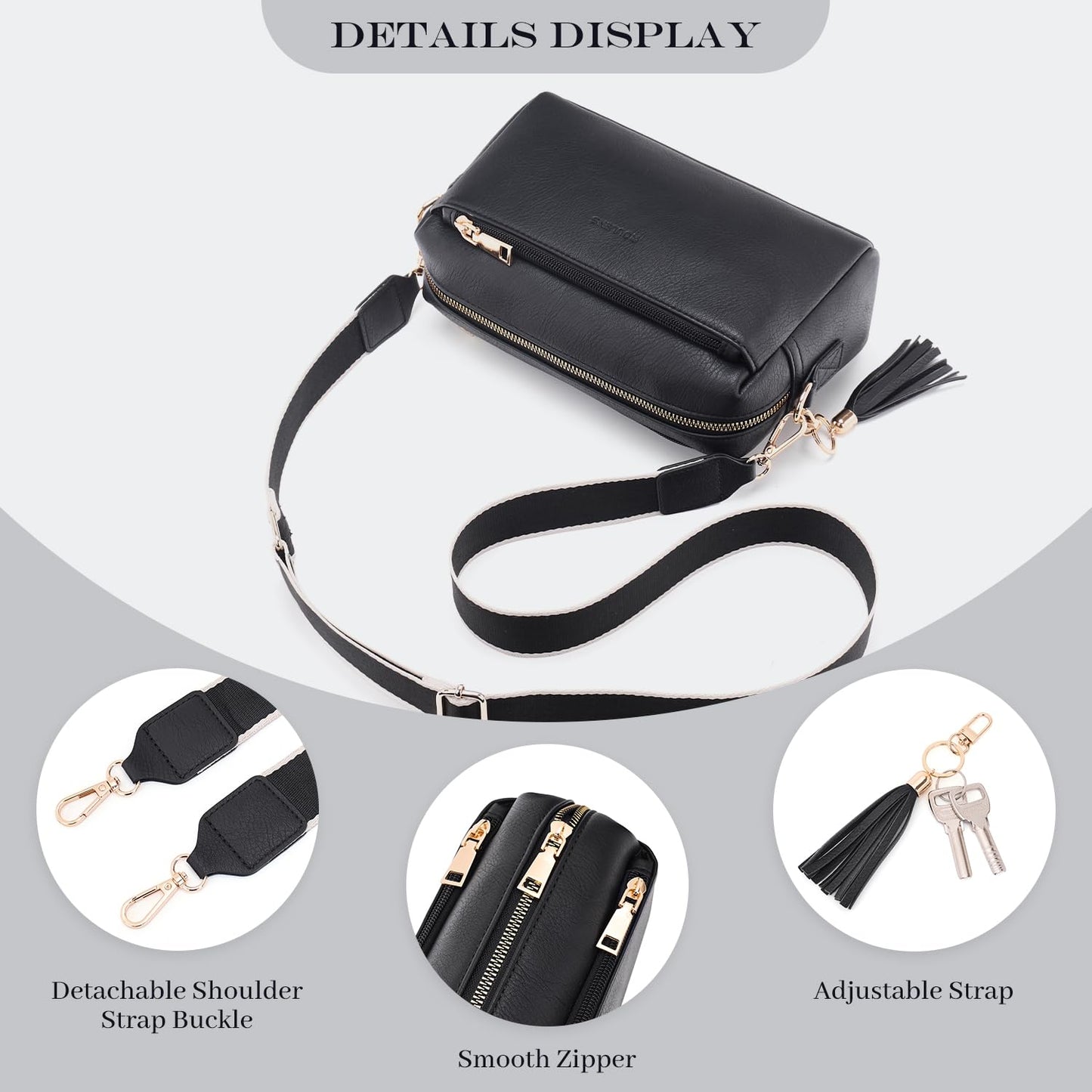 Triple Zip Small Crossbody Bag for women,Wide Strap Cell Phone Purse Shoulder Handbag Wallet with Credit Card Slots