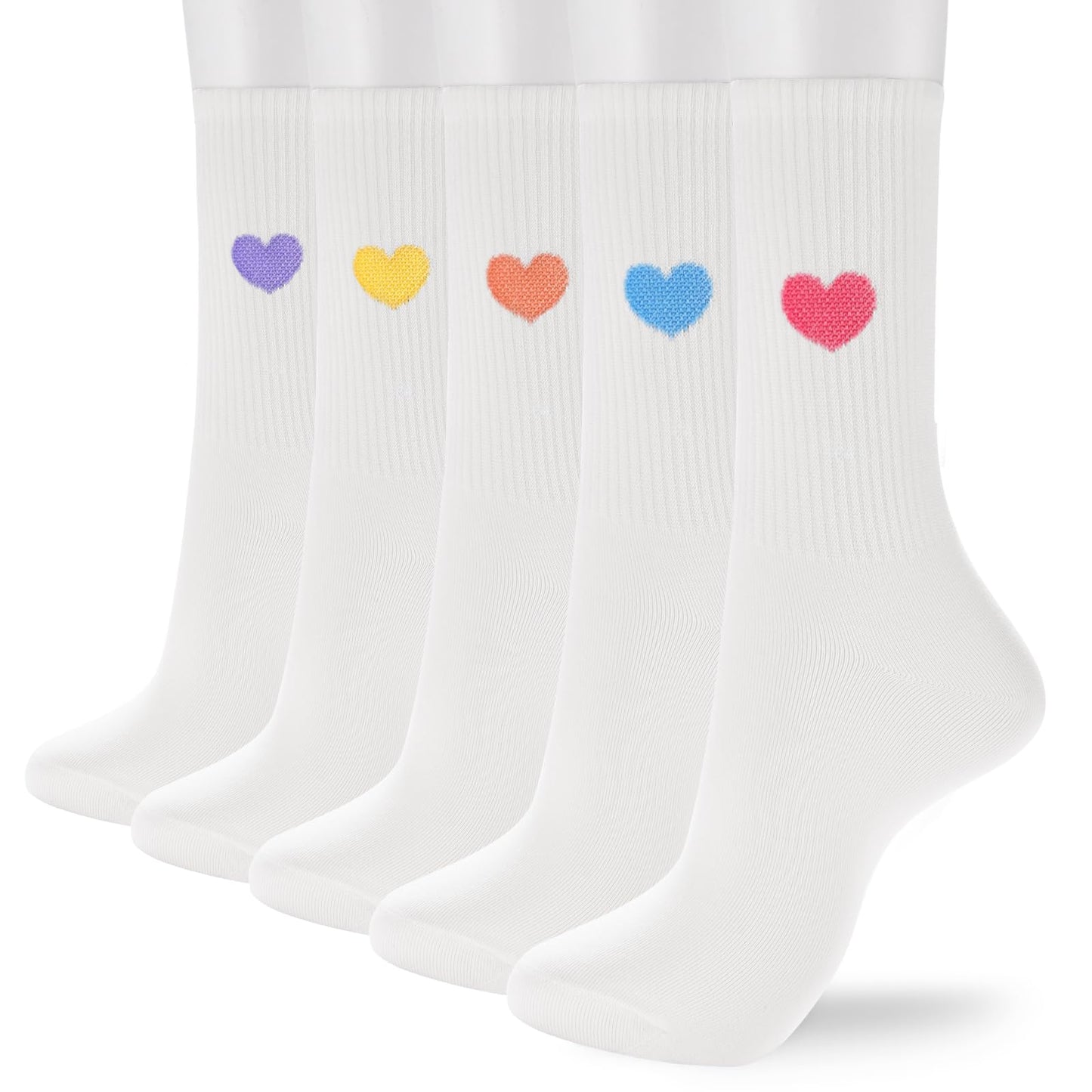 Corlap Women's Crew Calf Cotton Socks Long Fun Cute Heart Soft Dress Socks,Above Ankle High Casual Socks(5Pairs Gifts Box)