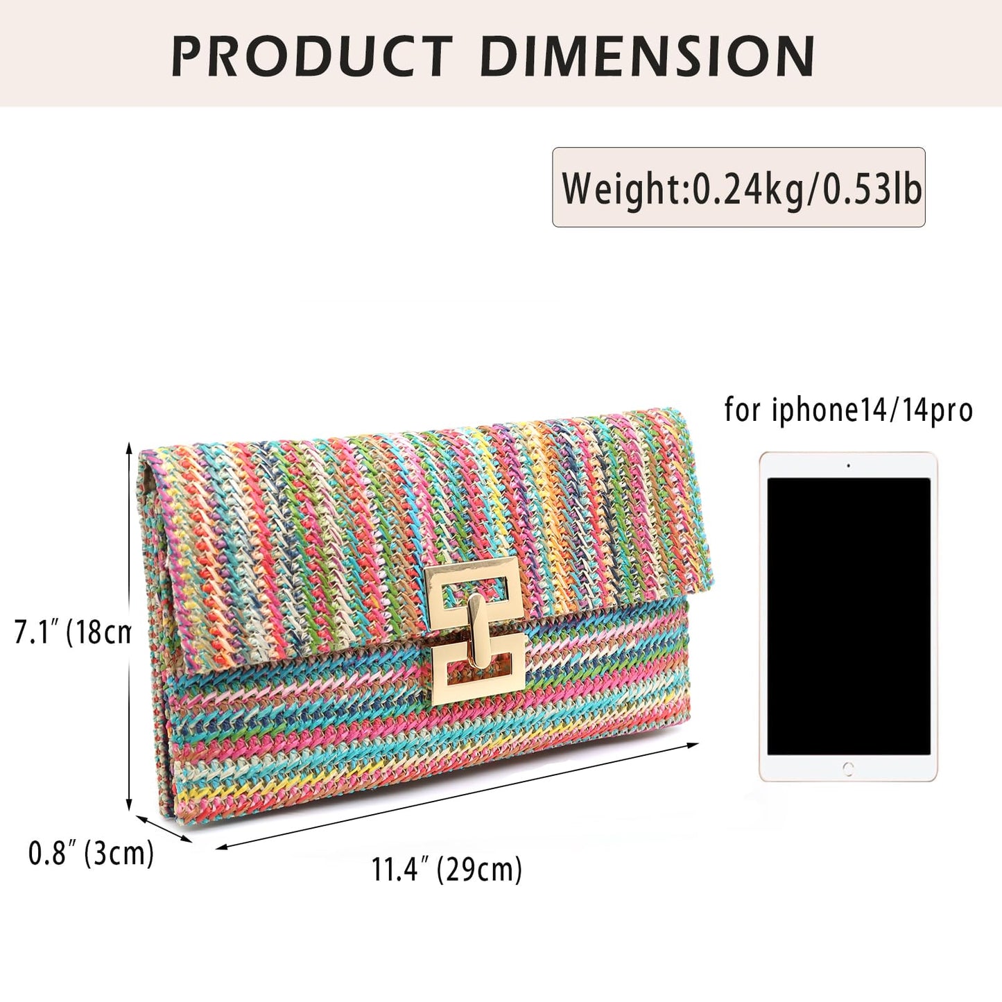 Rattan Clutch Purse for Women,Summer Straw Woven Beach Woven Bag Wicker Raffia Envelope Evening Clutch for Wedding