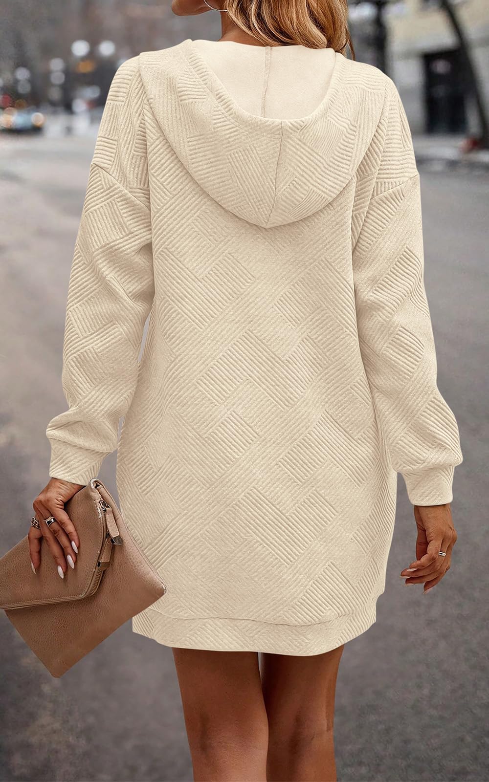 PRETTYGARDEN Long Sleeve Hoodies Dress 2024 Fall Trendy Texture Sweatshirts Outfits Button Hooded Dresses With Pockets