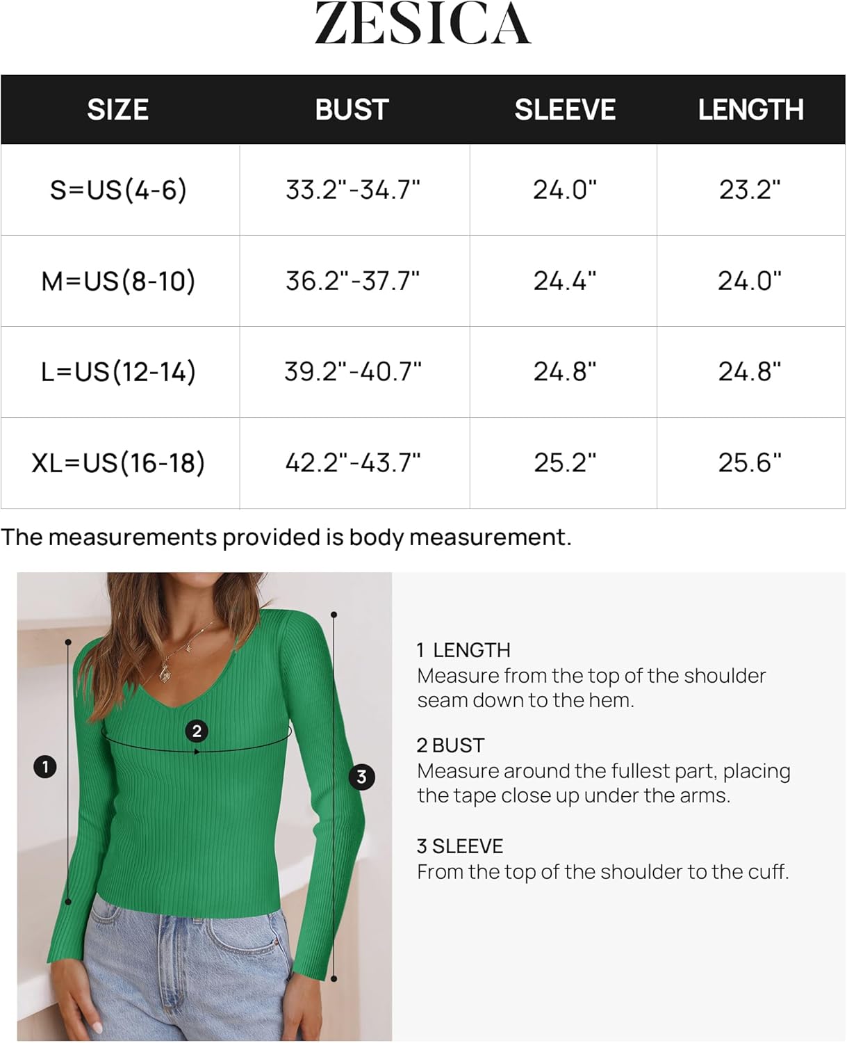 ZESICA Women's 2024 Fall Long Sleeve V Neck T Shirts Ribbed Knit Sweater Slim Fit Solid Basic Casual Tee Tops