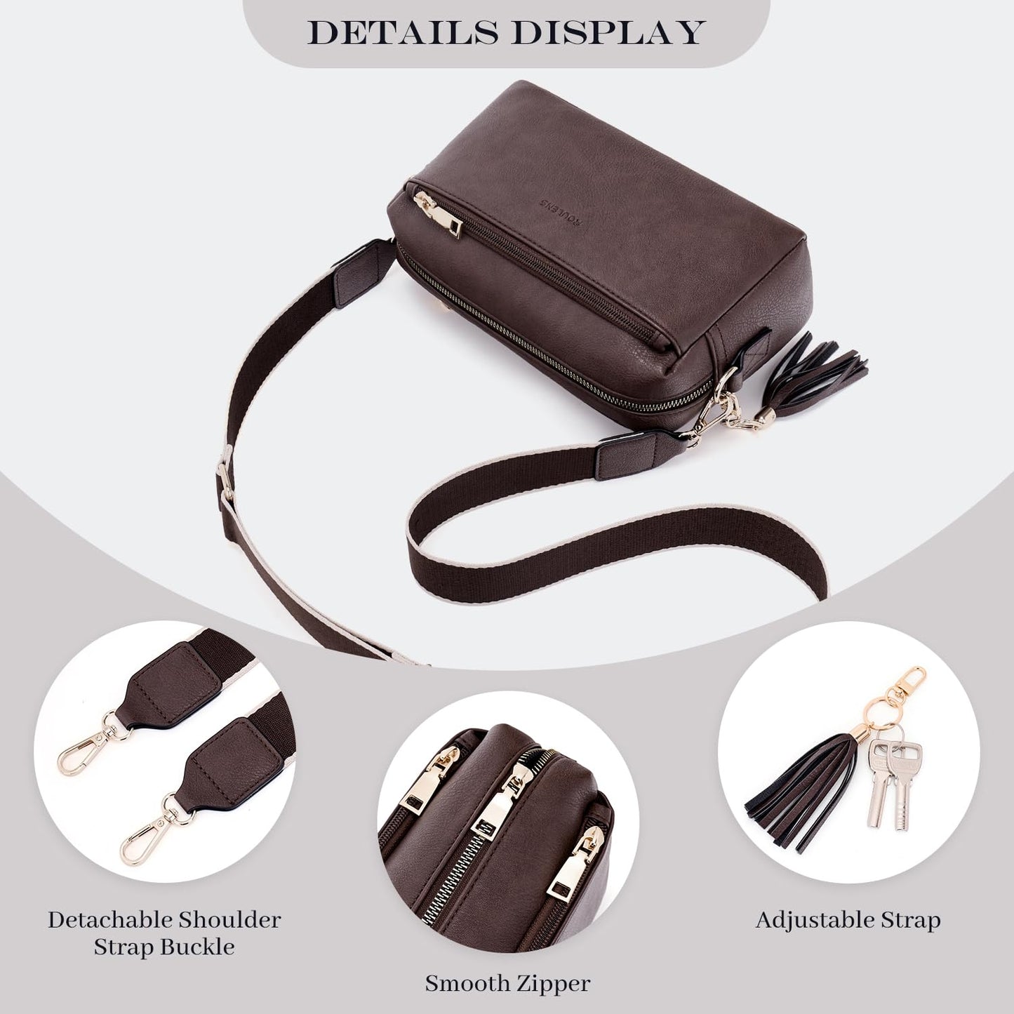 Triple Zip Small Crossbody Bag for women,Wide Strap Cell Phone Purse Shoulder Handbag Wallet with Credit Card Slots